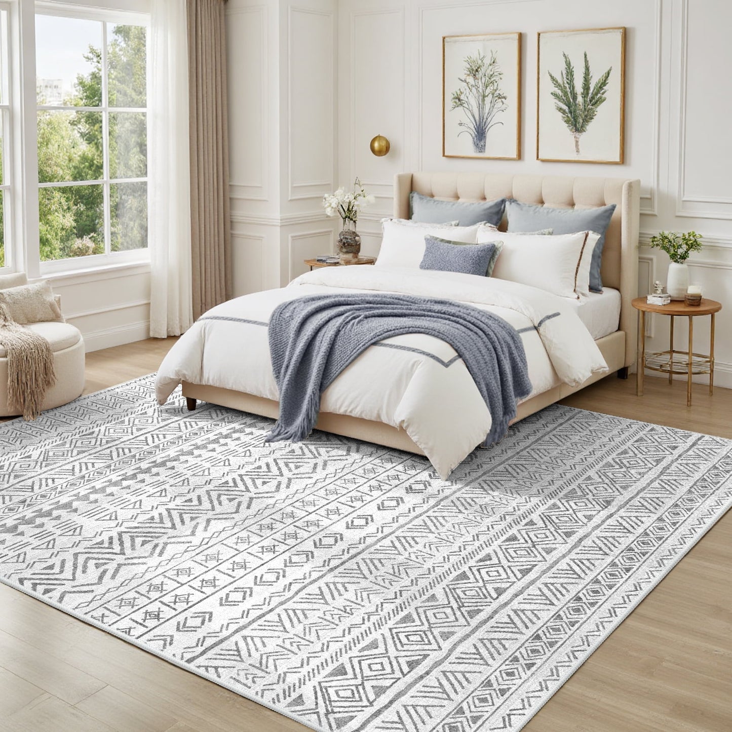 CHITOOMA 8'x10' Area Rugs for Living Room, Washable Rugs Boho Soft Geometric Bohemian Carpet Indoor Rug for Bedroom Dining Room Office Nonslip Foldable Rug
