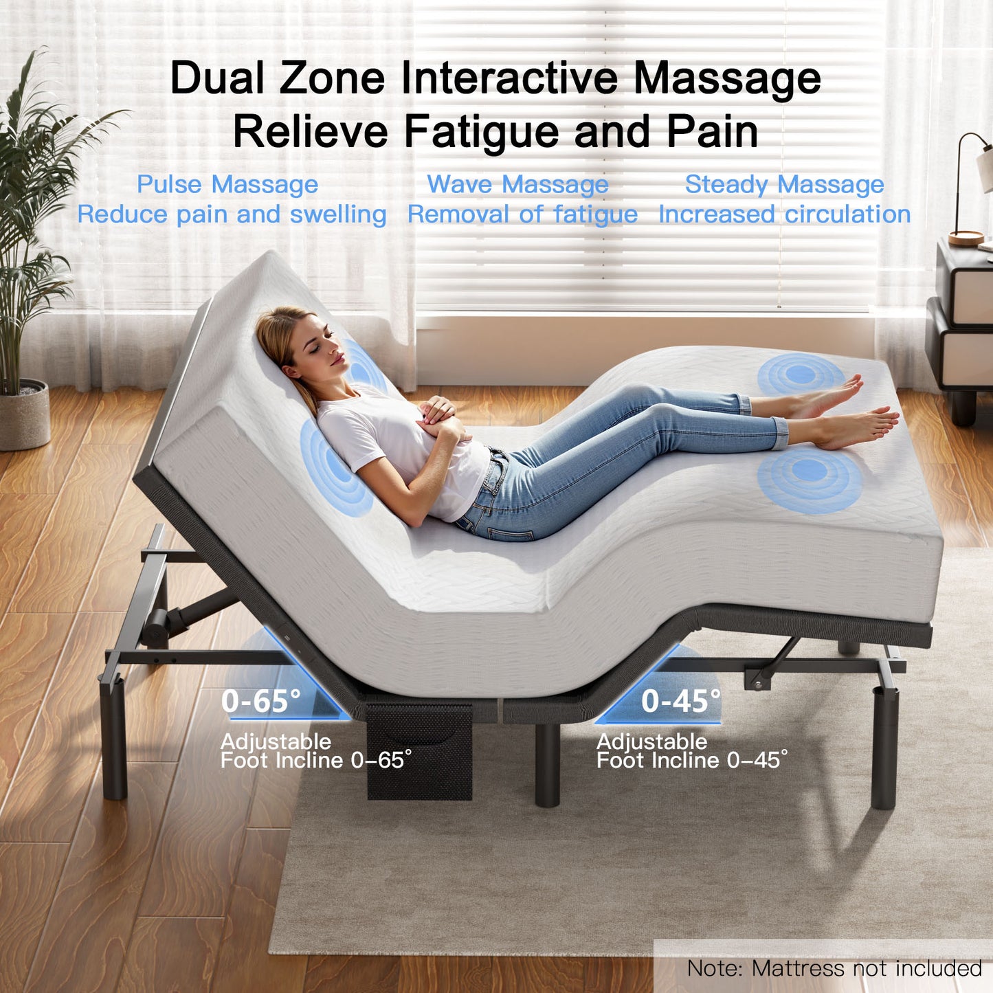 CHITOOMA Split King Electric Adjustable Bed Frame with Massage, Wireless Remote with Sync Control, Zero Gravity, USB Ports, Under-Bed Nightlight & 4 Leg Height Options