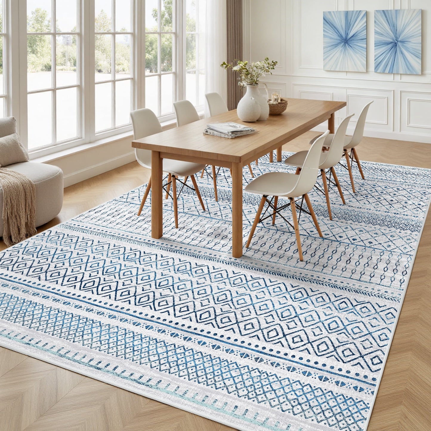 CHITOOMA 5'x7' Area Rugs for Living Room, Washable Rugs Boho Soft Geometric Bohemian Carpet Indoor Rug for Bedroom Dining Room Office Nonslip Foldable Rug