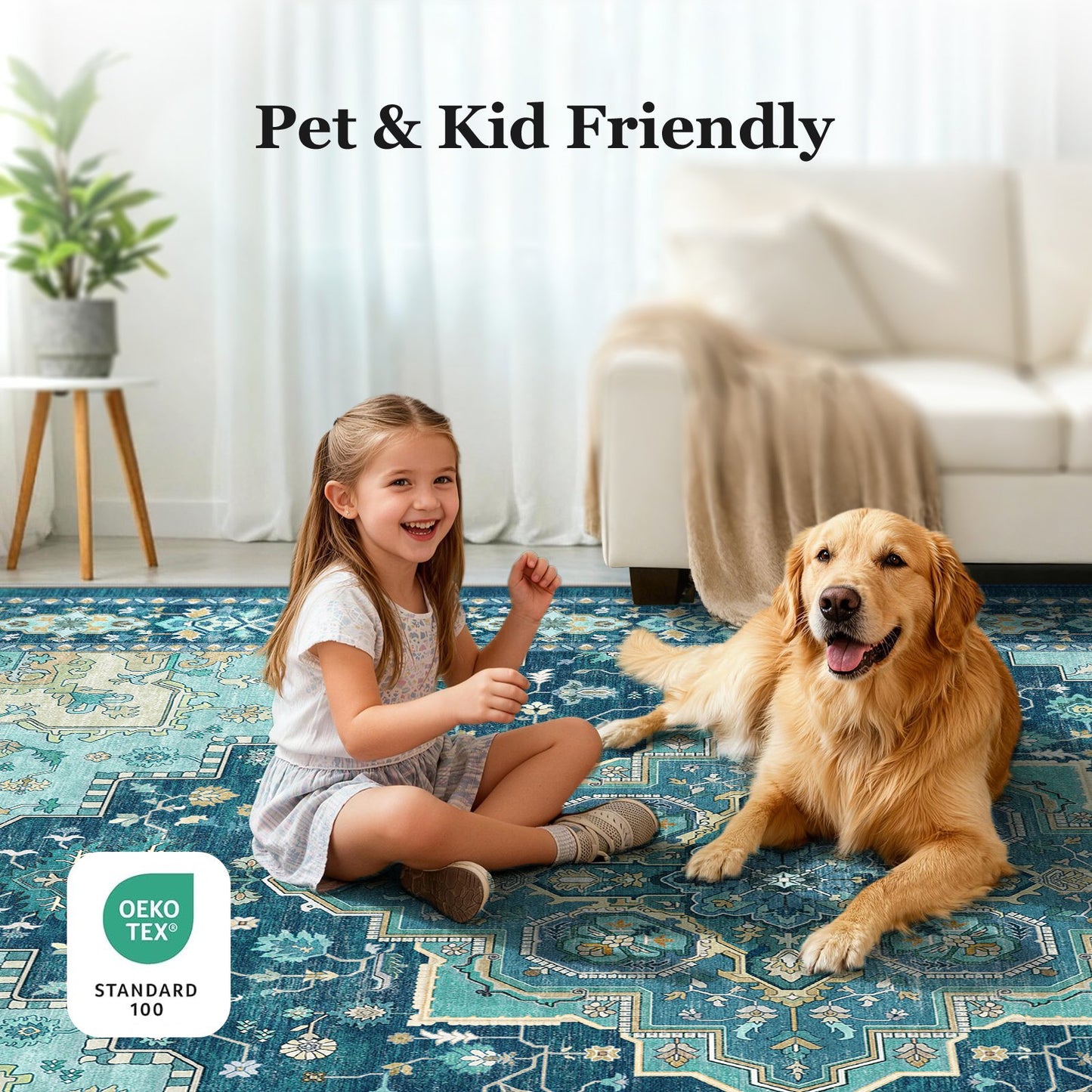CHITOOMA 5'x7' Boho Area Rugs for Living Room, Machine Washable Stain Resistant Non-Shed Carpet, Area Rug with Non-Slip Backing for Bedroom, Dining Room, Dorm, Office