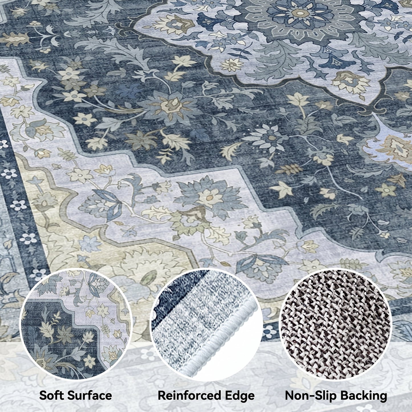 CHITOOMA 5'x7' Area Rugs for Living Room, Boho Machine Washable Stain Resistant Non-Shed Carpet, Floral Area Rug with Non-Slip Backing for Bedroom, Dining Room, Dorm, Office