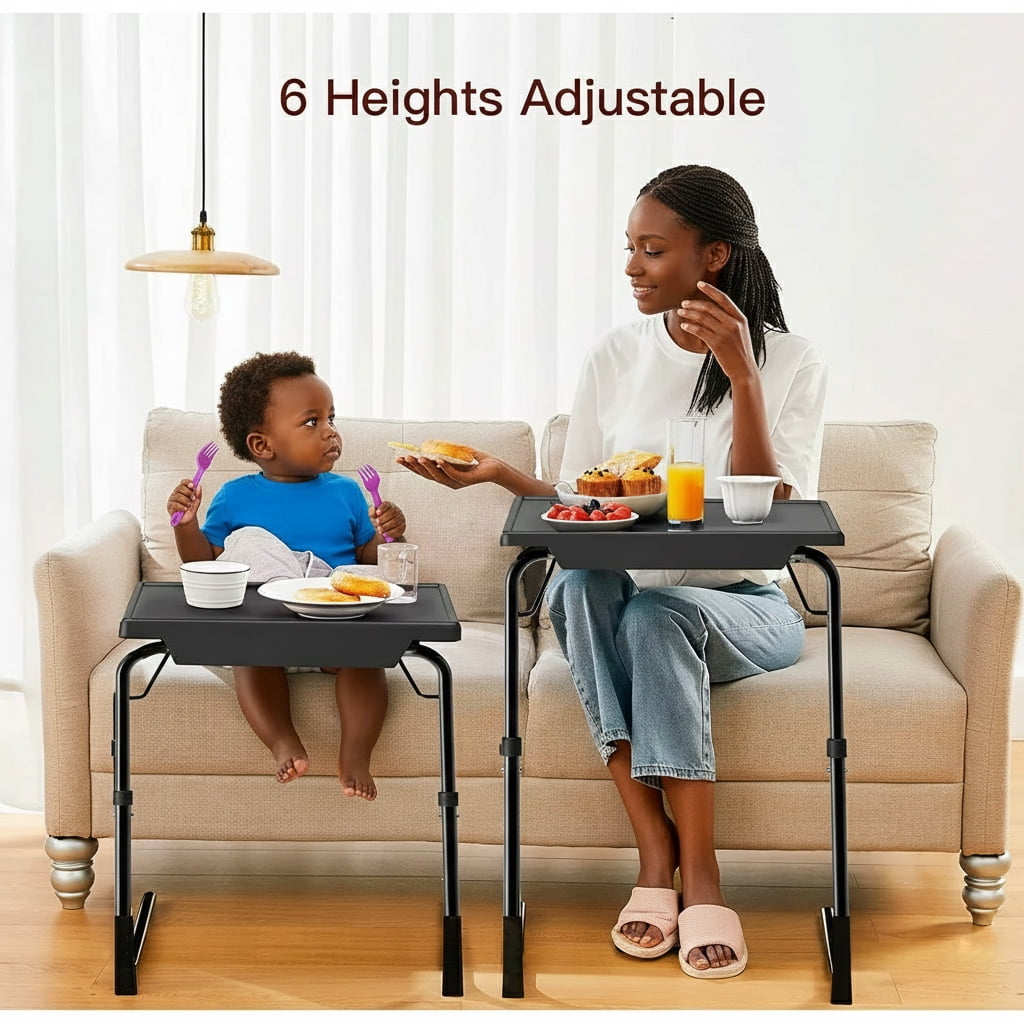 CHITOOMA Adjustable Folding TV Tray with 6 Heights and 3 Tilt Angles, Black