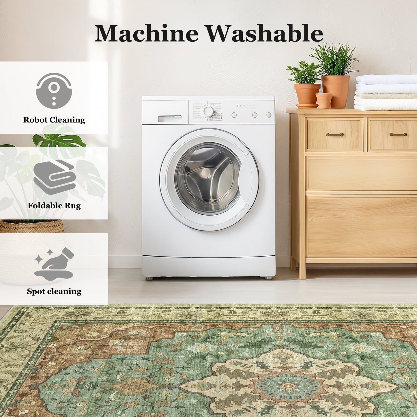 CHITOOMA 5'x7' Area Rugs for Living Room, Boho Machine Washable Stain Resistant Non-Shed Carpet, Floral Area Rug with Non-Slip Backing for Bedroom, Dining Room, Dorm, Office