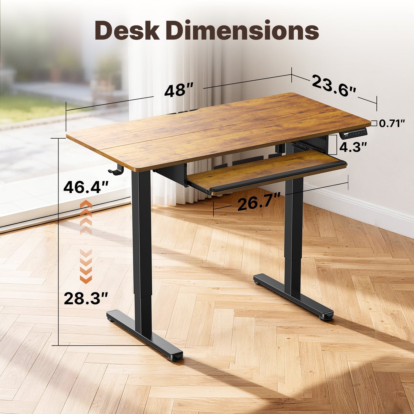 55" x 24" Electric Standing Desk with Keyboard Tray, Height Adjustable Sit Stand up Desk with Headphone Hook & 4 Height Memory Pre-Set for Home Office, Rustic Brown