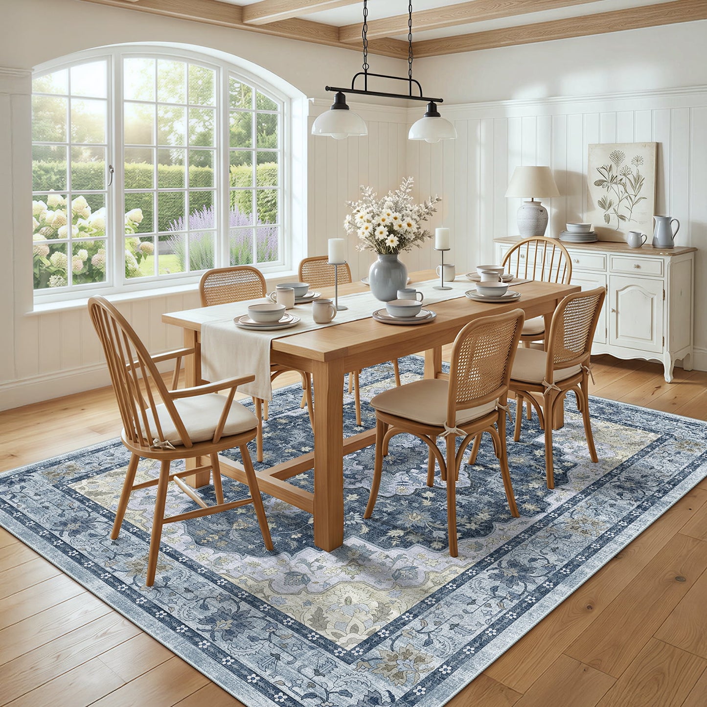 CHITOOMA 5'x7' Area Rugs for Living Room, Boho Machine Washable Stain Resistant Non-Shed Carpet, Floral Area Rug with Non-Slip Backing for Bedroom, Dining Room, Dorm, Office