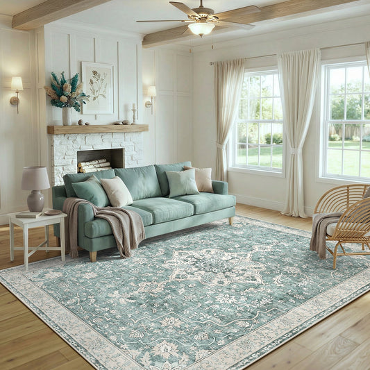 CHITOOMA 5'x7' Boho Area Rugs for Living Room, Machine Washable Stain Resistant Non-Shed Carpet, Floral Area Rug with Non-Slip Backing for Bedroom, Dining Room, Dorm, Office
