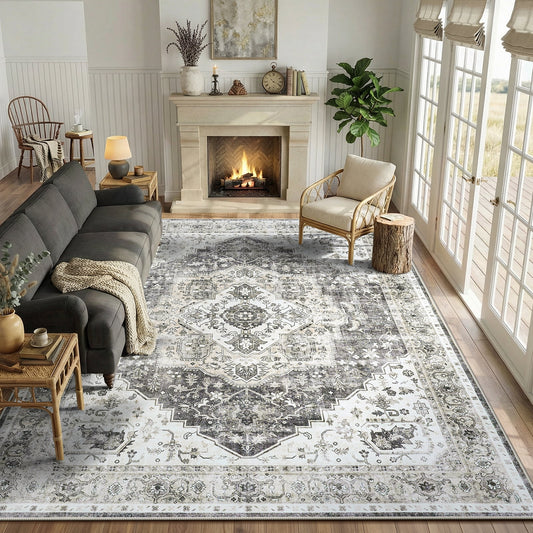 CHITOOMA 5'x7' Machine-washable Area Rugs for Living Room, Stain Resistant Non-Shed Carpet, Boho Area Rugs with Non-Slip Backing for Bedroom, Dining Room, Dorm, Office