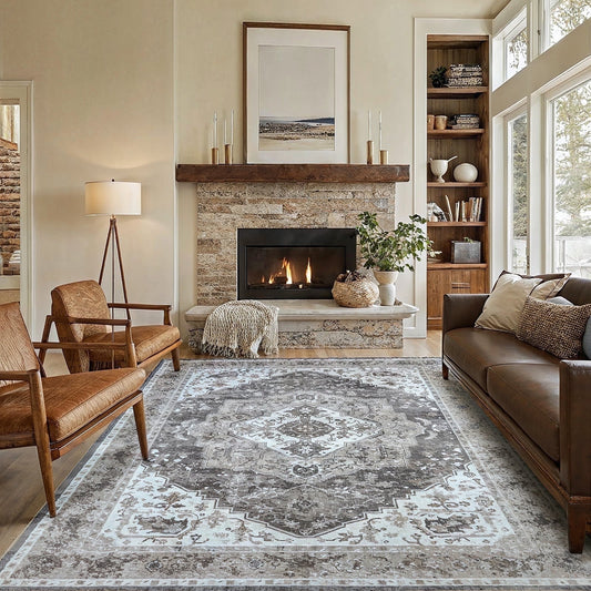 CHITOOMA 5'x7' Machine-washable Area Rugs for Living Room, Stain Resistant Non-Shed Carpet, Boho Area Rugs with Non-Slip Backing for Bedroom, Dining Room, Dorm, Office
