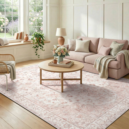 CHITOOMA 5'x7' Machine-washable Area Rugs for Living Room, Boho Floral Area Rugs with Non-Slip Backing, Stain Resistant Non-Shed Carpet for Bedroom, Dining Room, Dorm, Office