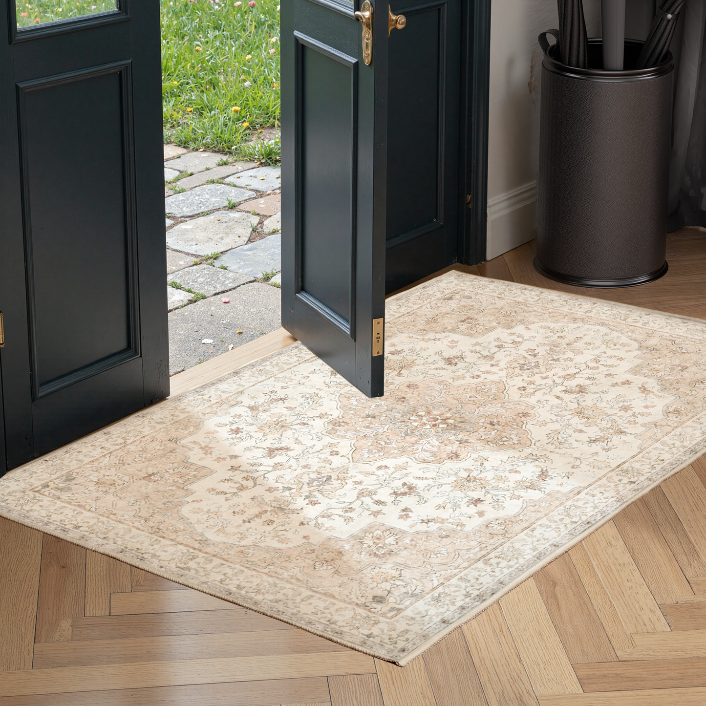 CHITOOMA 2'x3' Boho Runner Rug for Hallway, Machine Washable Stain Resistant Non-Shed Carpet, Floral Runner Rug with Non-Slip Backing for Kitchen, Entryway, Bedroom, Laundry, Bathroom