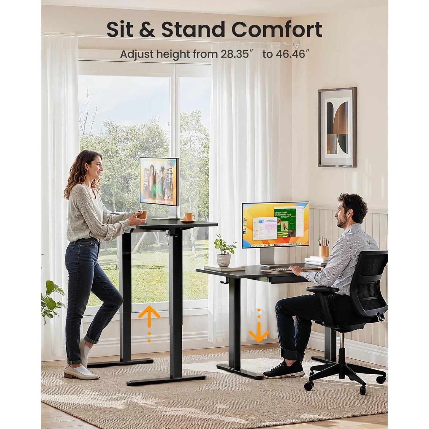 CHITOOMA Electric Standing Desk with Built-in Drawer, 48" x 24" Adjustable Height Computer Desk, 4 Memory Presets for Home Office, Black
