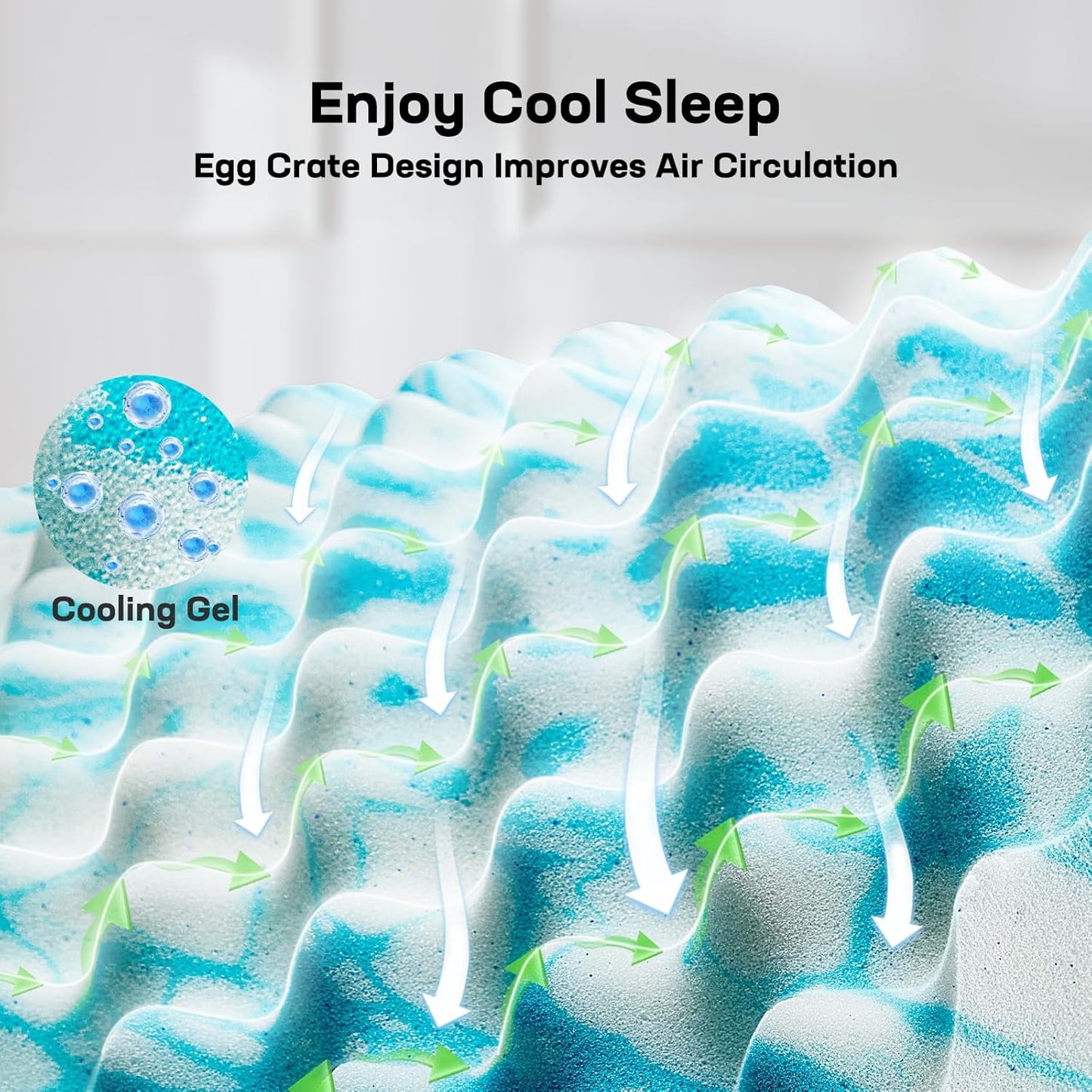 BESTERGO 3 Inch Egg Crate Full Memory Foam Mattress Topper, Gel Infused Foam Mattress Topper for Pressure Relief, CertiPUR-US