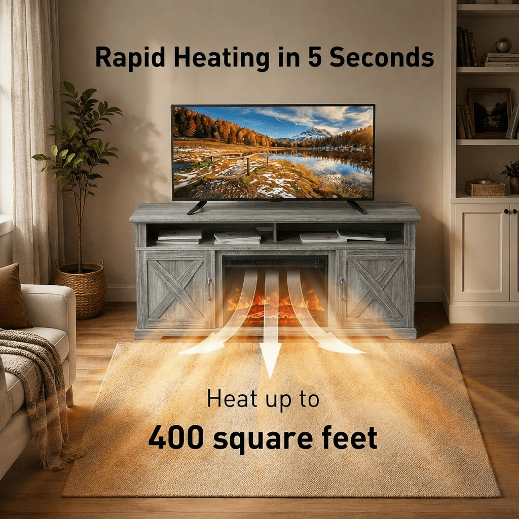 Electric Fireplace TV Stand for TVs up to 75", Farmhouse Entertainment Center with Fireplace, Grey