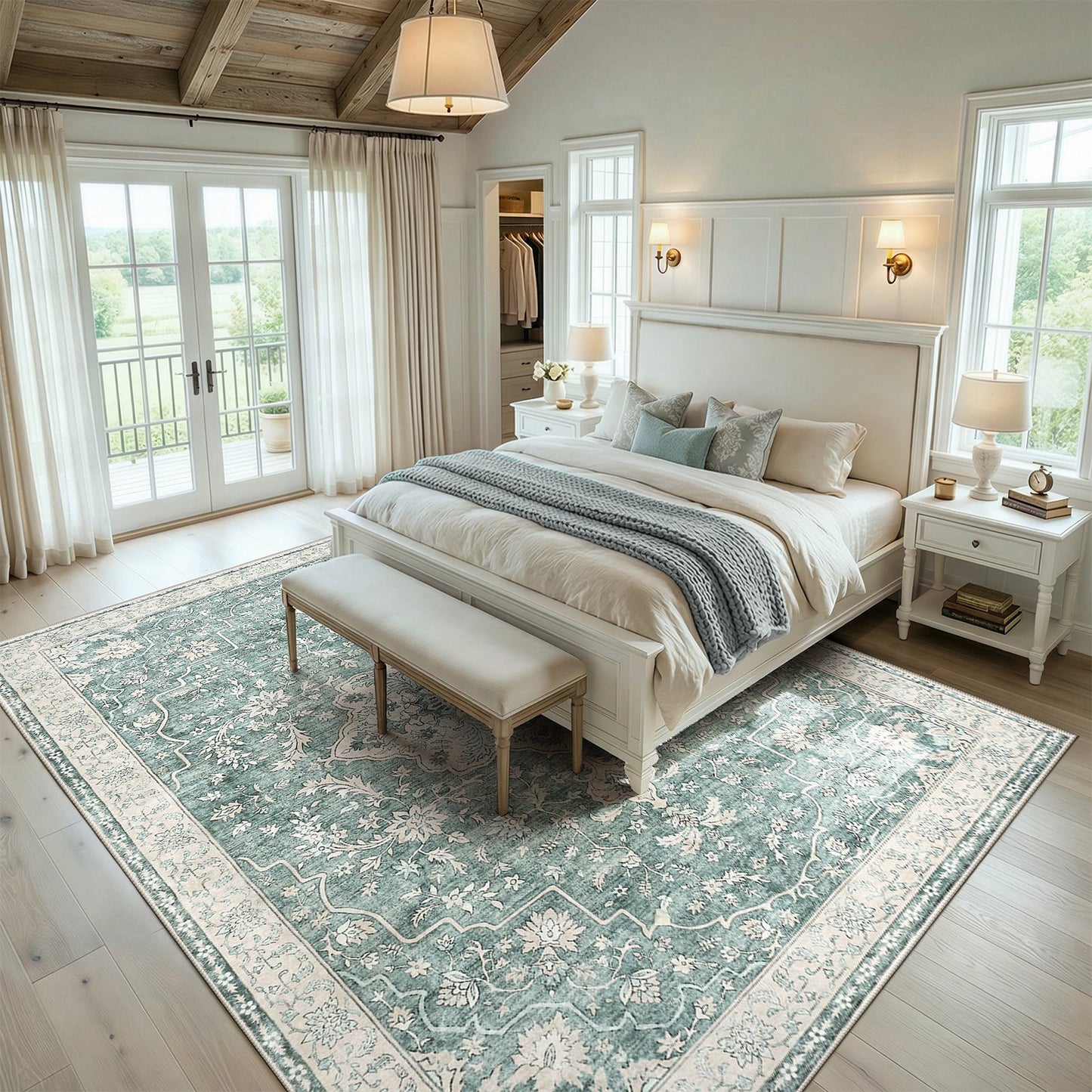CHITOOMA 8'x10' Boho Area Rugs for Living Room, Machine Washable Floral Area Rug with Non-Slip Backing, Stain Resistant Non-Shed Carpet for Bedroom, Dining Room, Dorm, Office