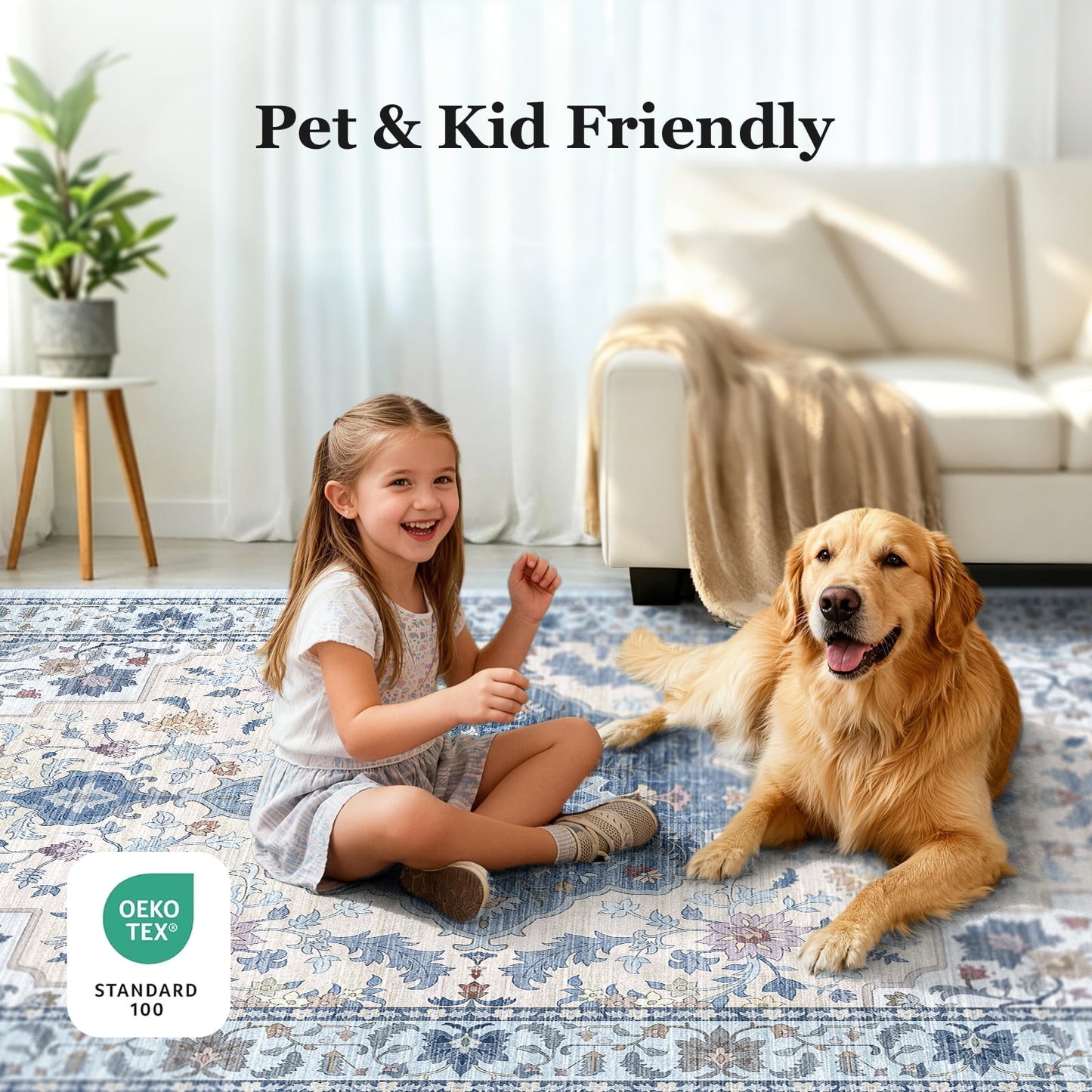 CHITOOMA 8'x10' Area Rugs for Living Room, Boho Machine Washable Floral Area Rug with Non-Slip Backing, Stain Resistant Non-Shed Carpet for Bedroom, Dining Room, Dorm, Office