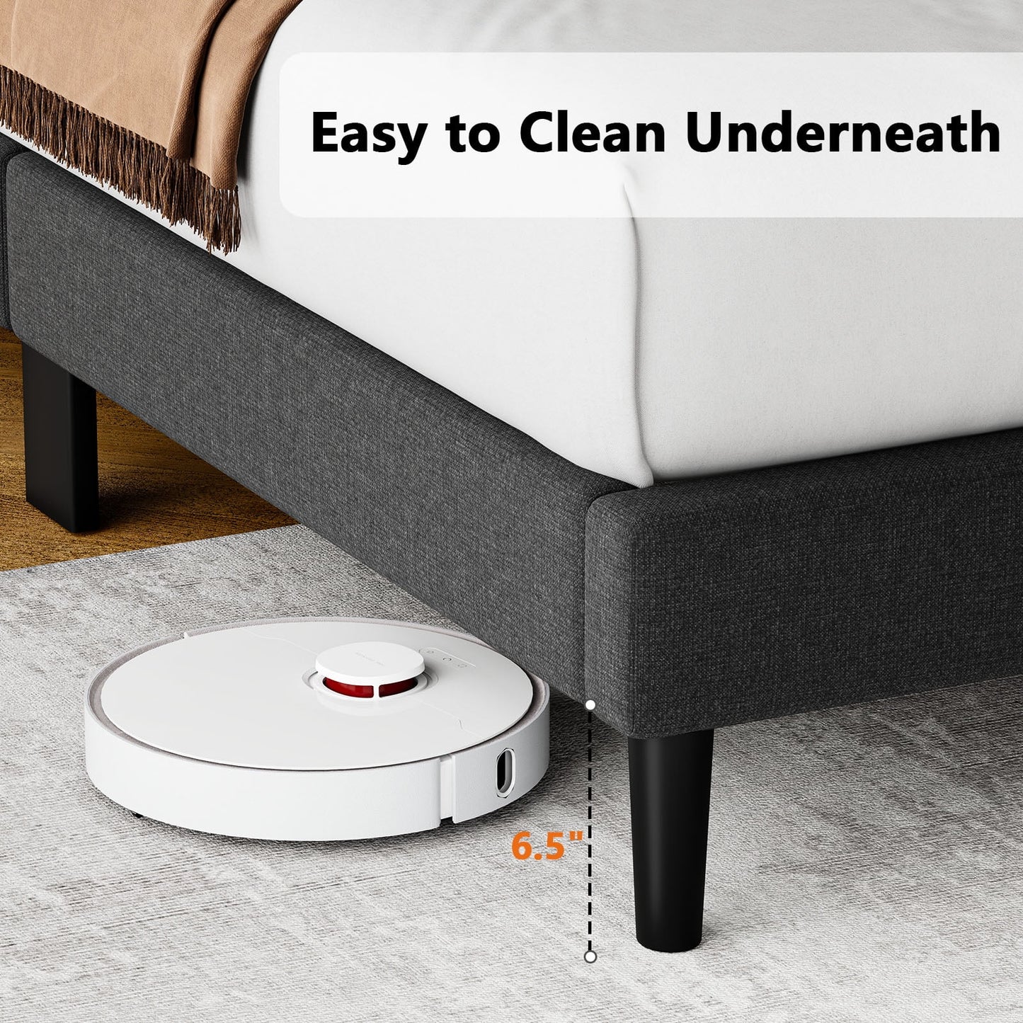 CHITOOMA Queen Bed Frame with Adjustable Headboard, Upholstered Platform Bed Frame Queen Size No Box Spring Needed, Noise-Free, Heavy Duty, Dark Grey