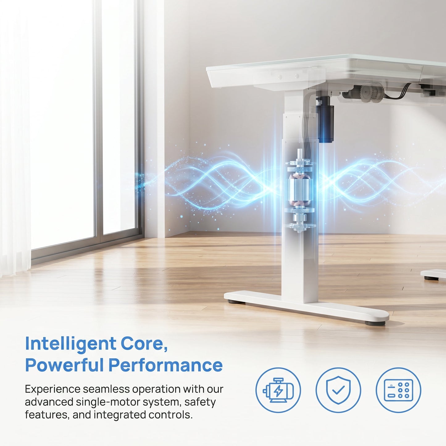 CHITOOMA Glass Top 40" x 24" Electric Standing Desk with Drawer, Height Adjustable Sit Stand Desk for Home Office, White