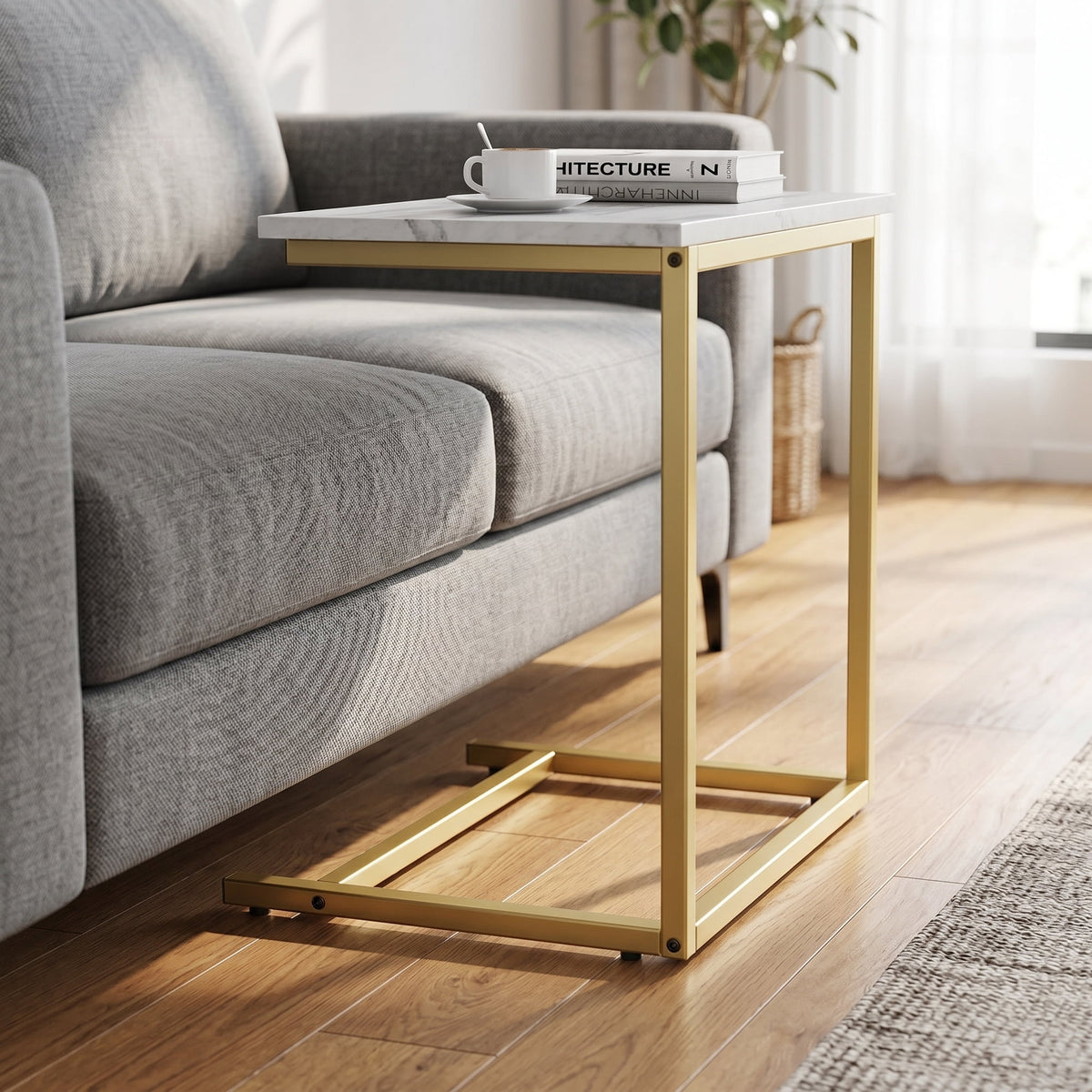 C Shape End Table 2 PCS,Sofa Side End Table C Shape for Living Room,Couch Table,Marble