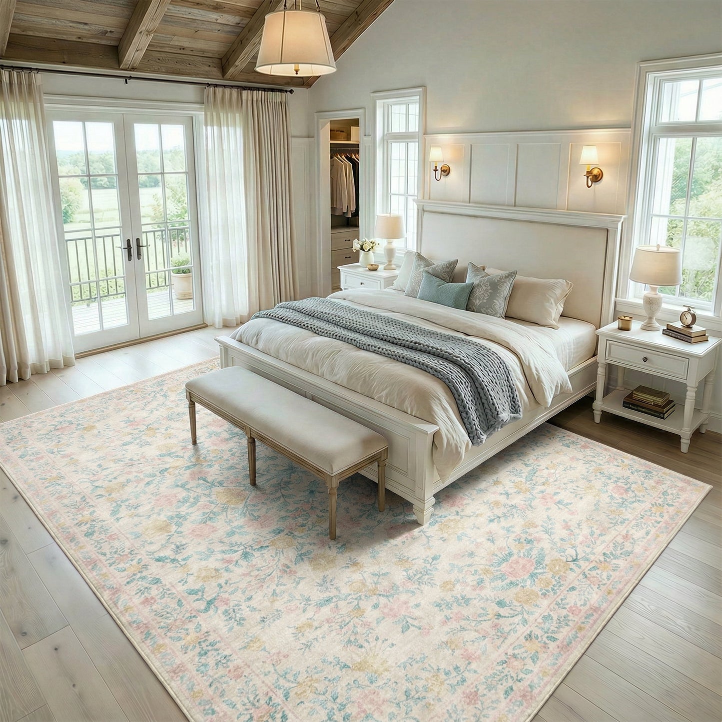 CHITOOMA 8'x10' Machine-washable Area Rugs for Living Room, Boho Floral Area Rugs with Non-Slip Backing, Stain Resistant Non-Shed Carpet for Bedroom, Dining Room, Dorm, Office