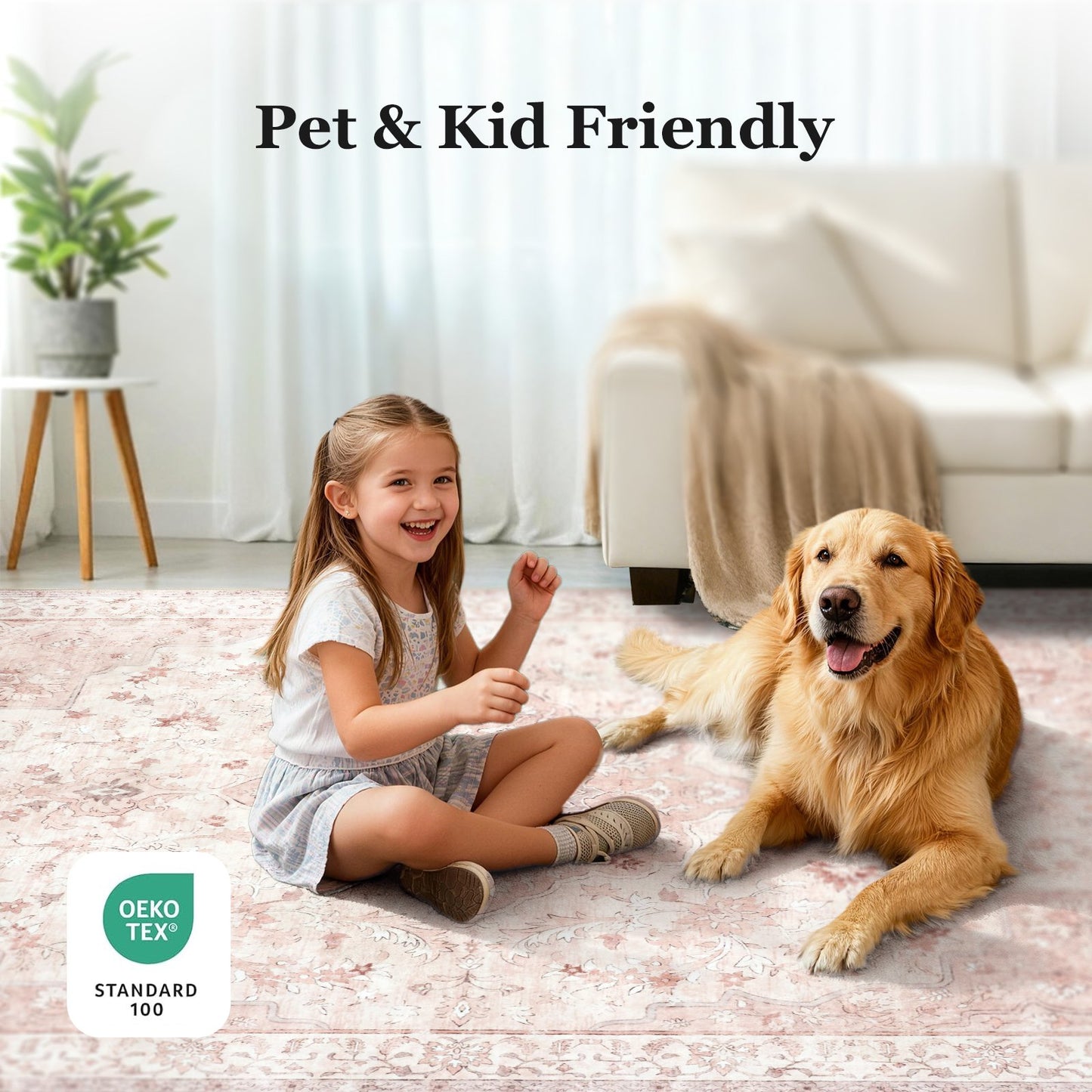 CHITOOMA 5'x7' Machine-washable Area Rugs for Living Room, Boho Floral Area Rugs with Non-Slip Backing, Stain Resistant Non-Shed Carpet for Bedroom, Dining Room, Dorm, Office