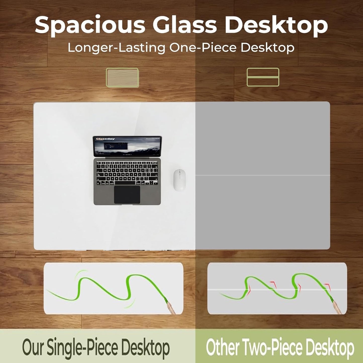 One-Piece Glass Standing Desk with USB & Type-C & Drawers, 48"×24" Electric Adjustable Stand Up Desk, Glass Tabletop Office Computer Desk, White