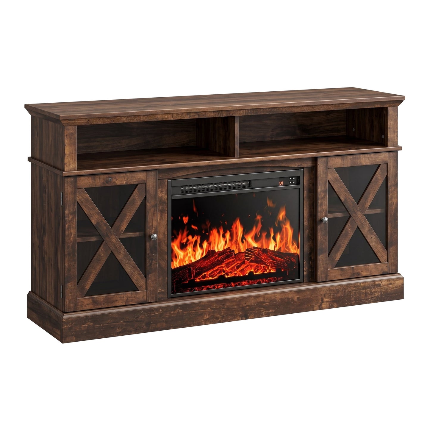 Electric Fireplace TV Stand for 75 inch TVs Farmhouse TV Console with 23″ Fireplace, Vintage Brown