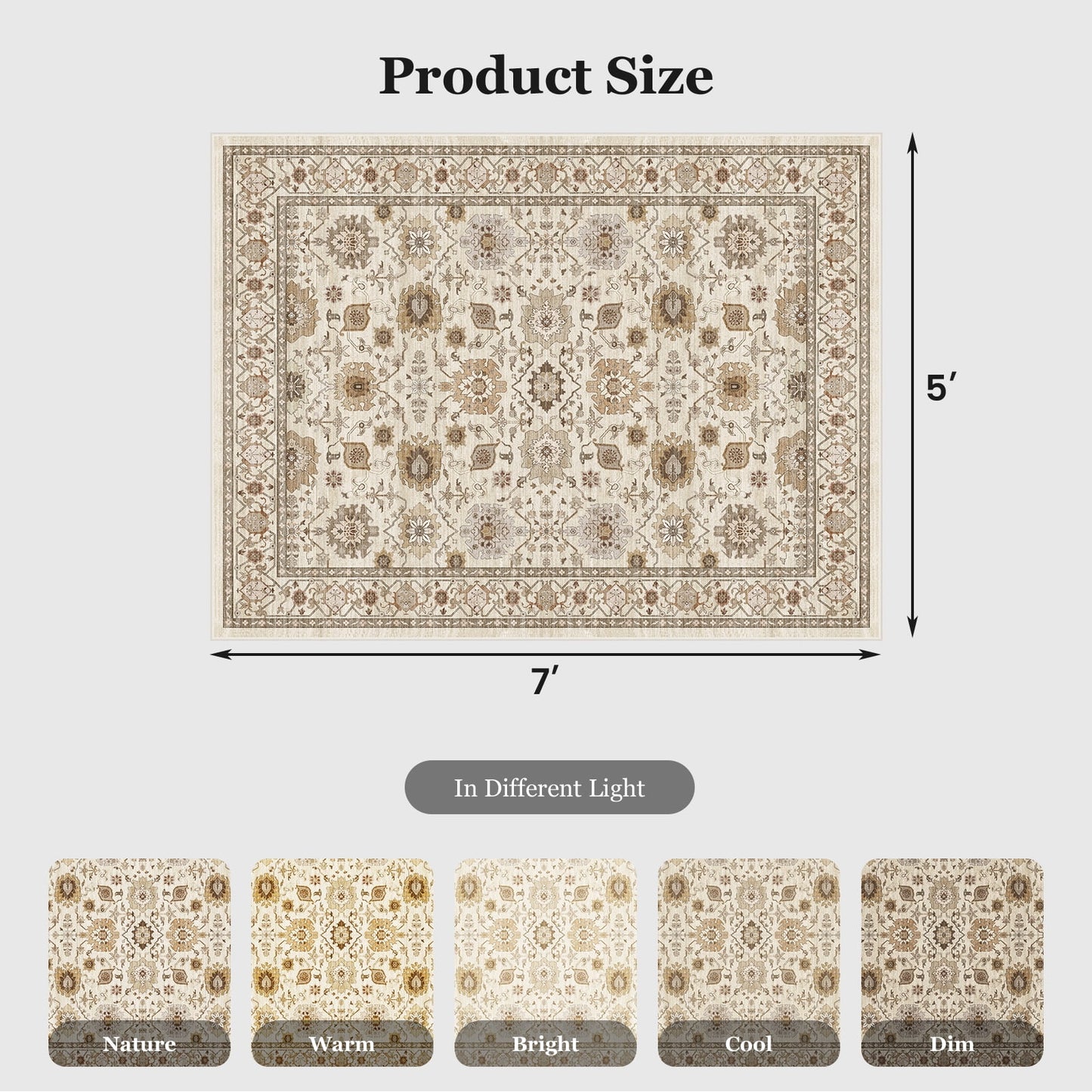 CHITOOMA 5'x7' Area Rugs for Living Room, Boho Machine Washable Stain Resistant Non-Shed Carpet, Floral Area Rug with Non-Slip Backing for Bedroom, Dining Room, Dorm, Office