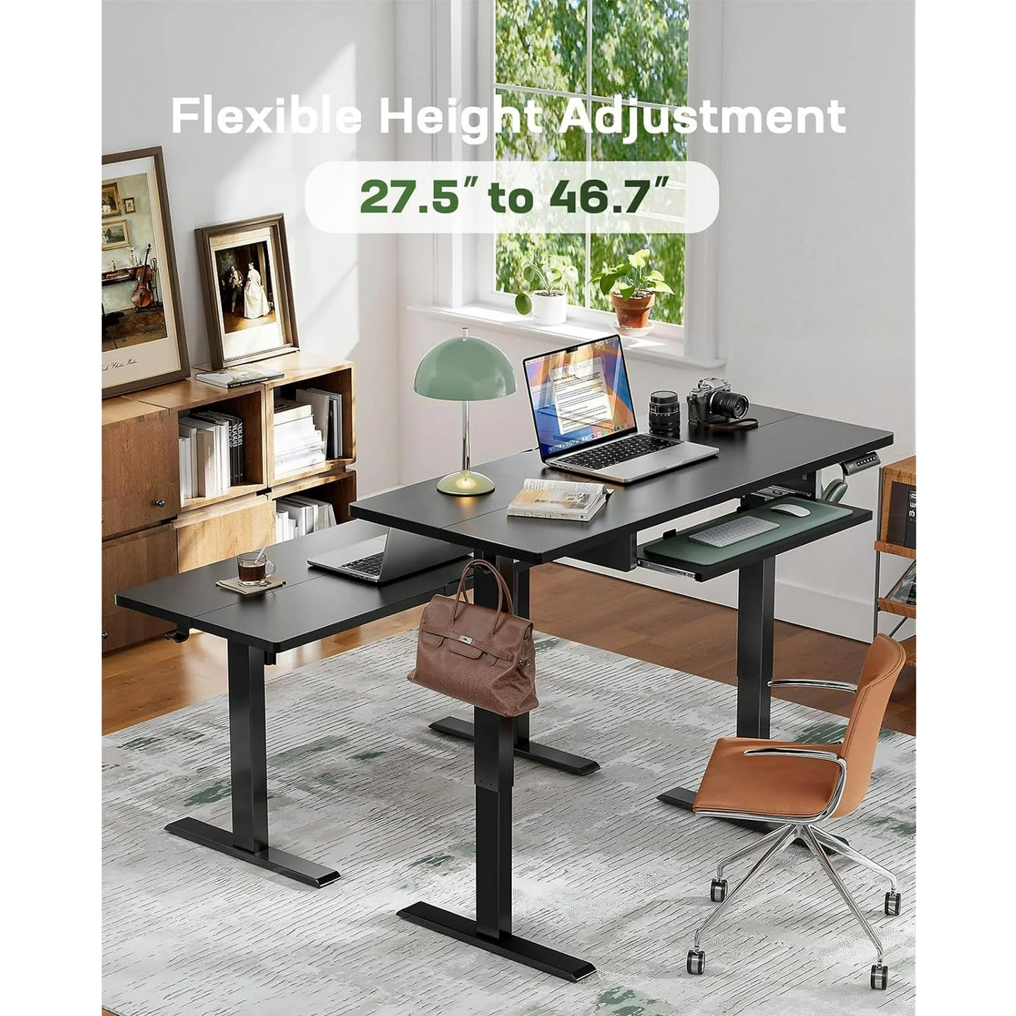 55" x 24" Electric Standing Desk with Keyboard Tray, Height Adjustable Sit Stand up Desk with Headphone Hook & 4 Height Memory Pre-Set for Home Office, Black