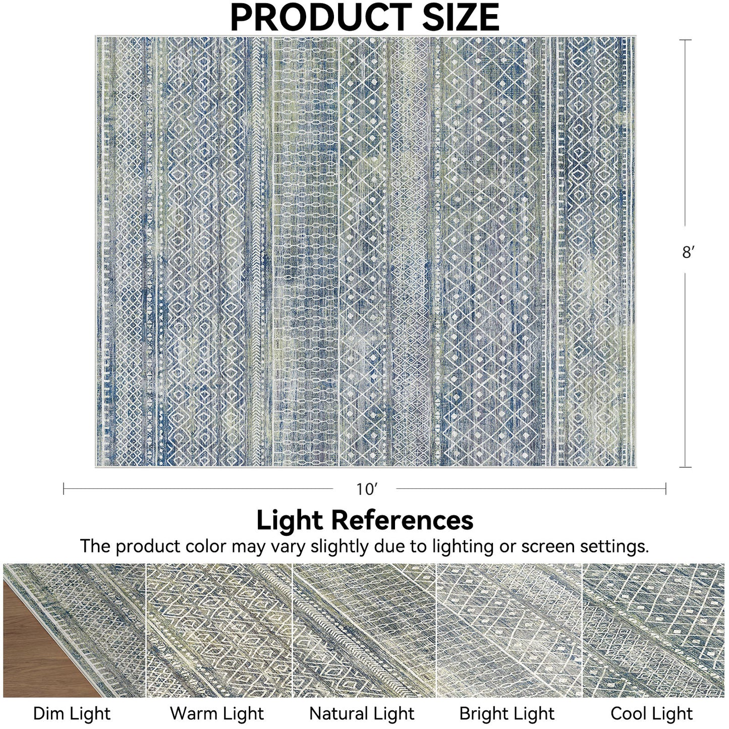 CHITOOMA 8'x10' Area Rugs for Living Room, Washable Rugs Boho Soft Geometric Bohemian Carpet Indoor Rug for Bedroom Dining Room Office Nonslip Foldable Rug
