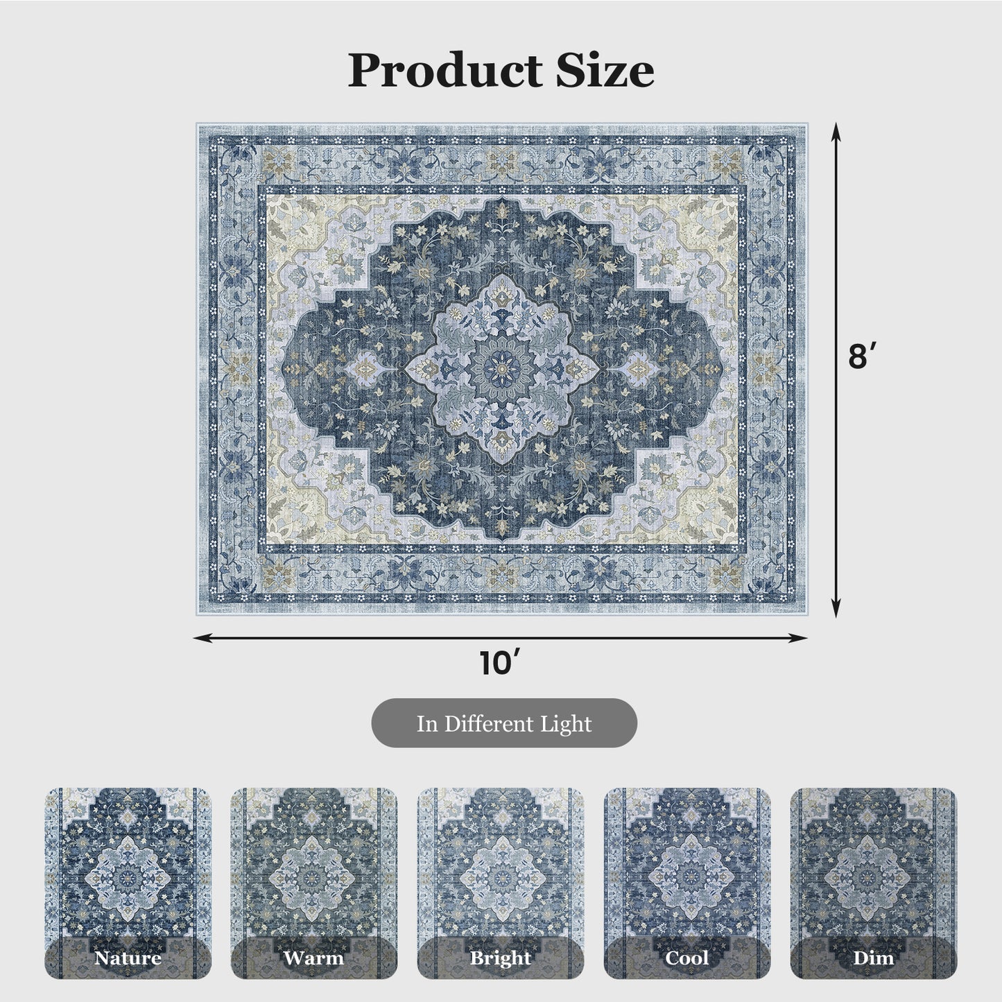 CHITOOMA 8'x10' Area Rugs for Living Room, Boho Machine Washable Floral Area Rug with Non-Slip Backing, Stain Resistant Non-Shed Carpet for Bedroom, Dining Room, Dorm, Office