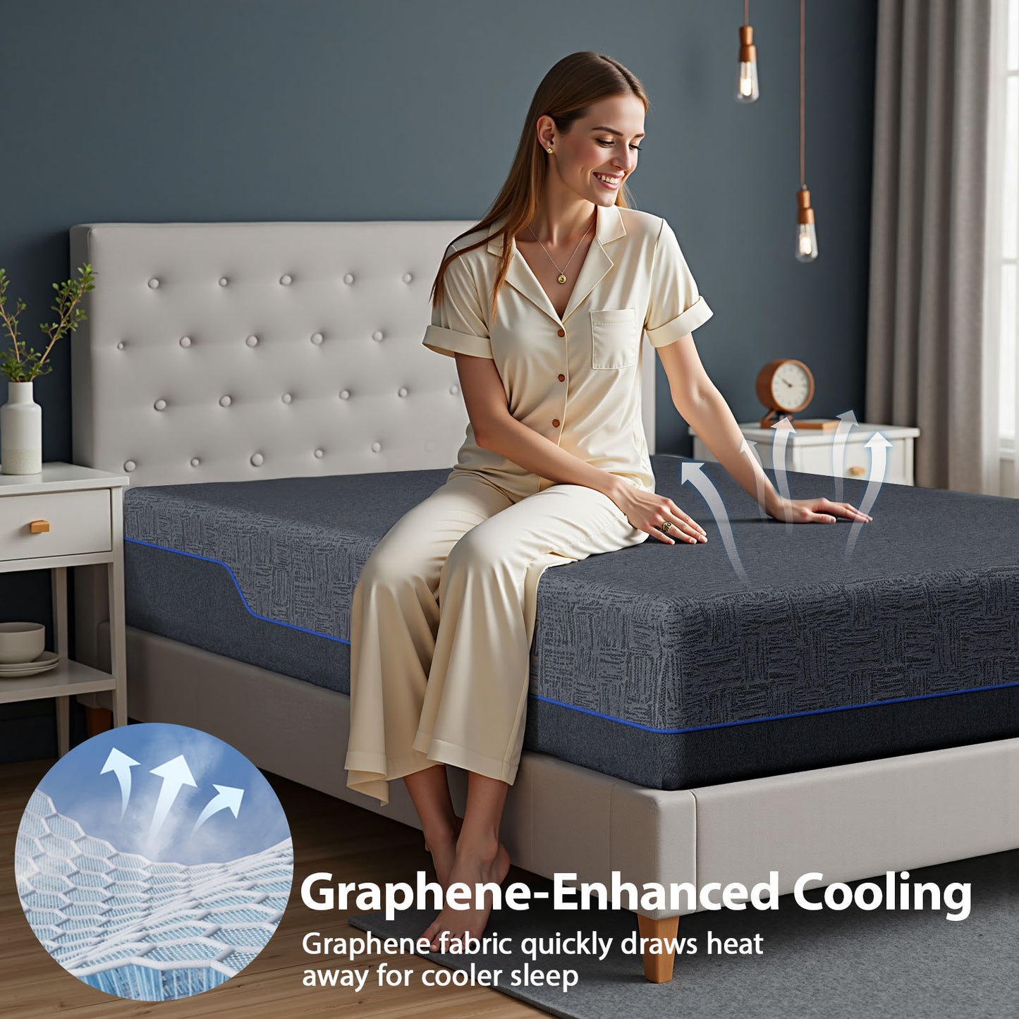 CHITOOMA 10 Inch Twin Memory Foam Mattress, Gel-Infused Triple-Layer Bed with Graphene Fabric Cover, Medium-Firm Plus Support, Pressure Relief & Motion Isolation, Mattress in a Box