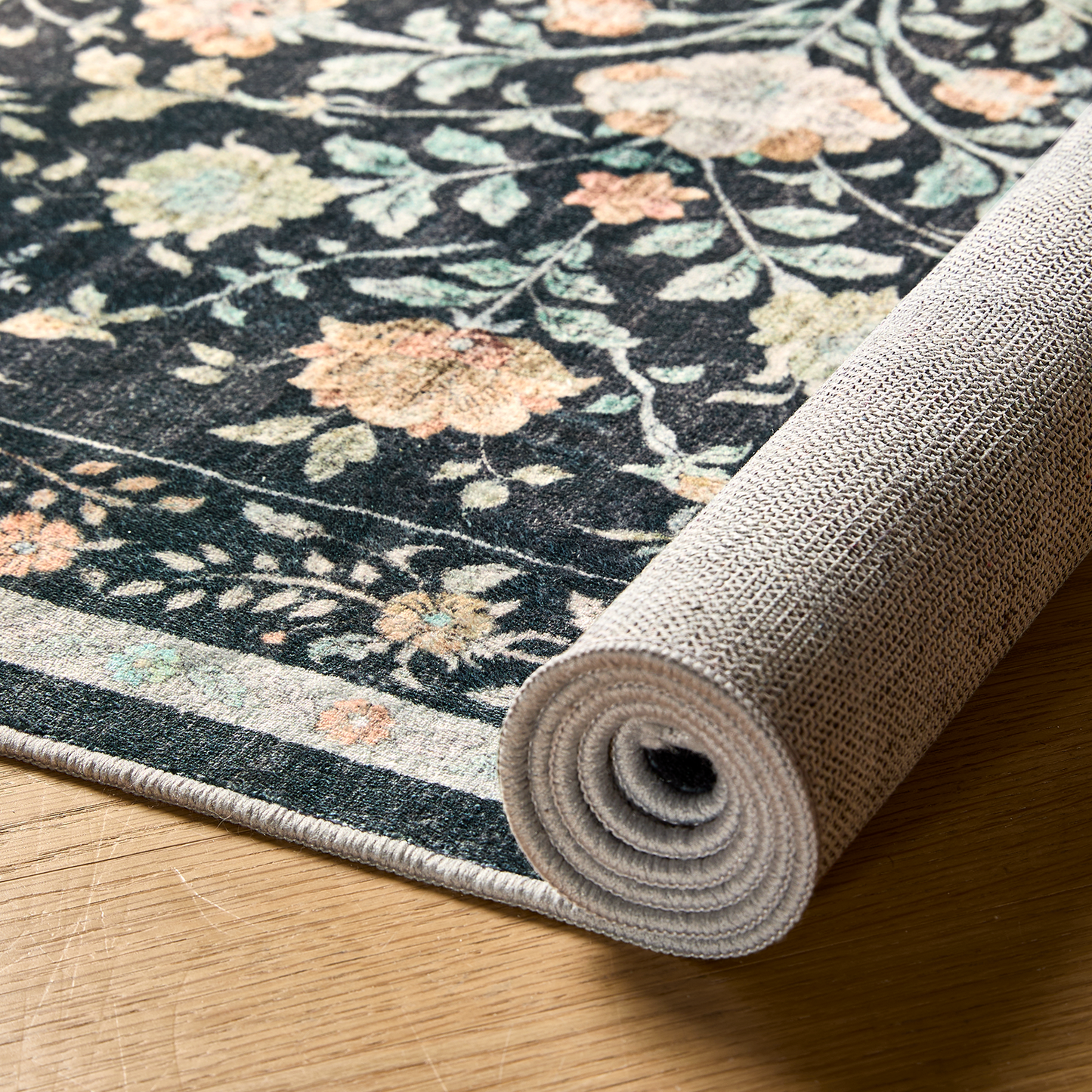 CHITOOMA 3'x5' Boho Area Rugs for Living Room, Machine Washable Stain Resistant Non-Shed Carpet, Floral Area Rug with Non-Slip Backing for Bedroom, Dining Room, Dorm, Office