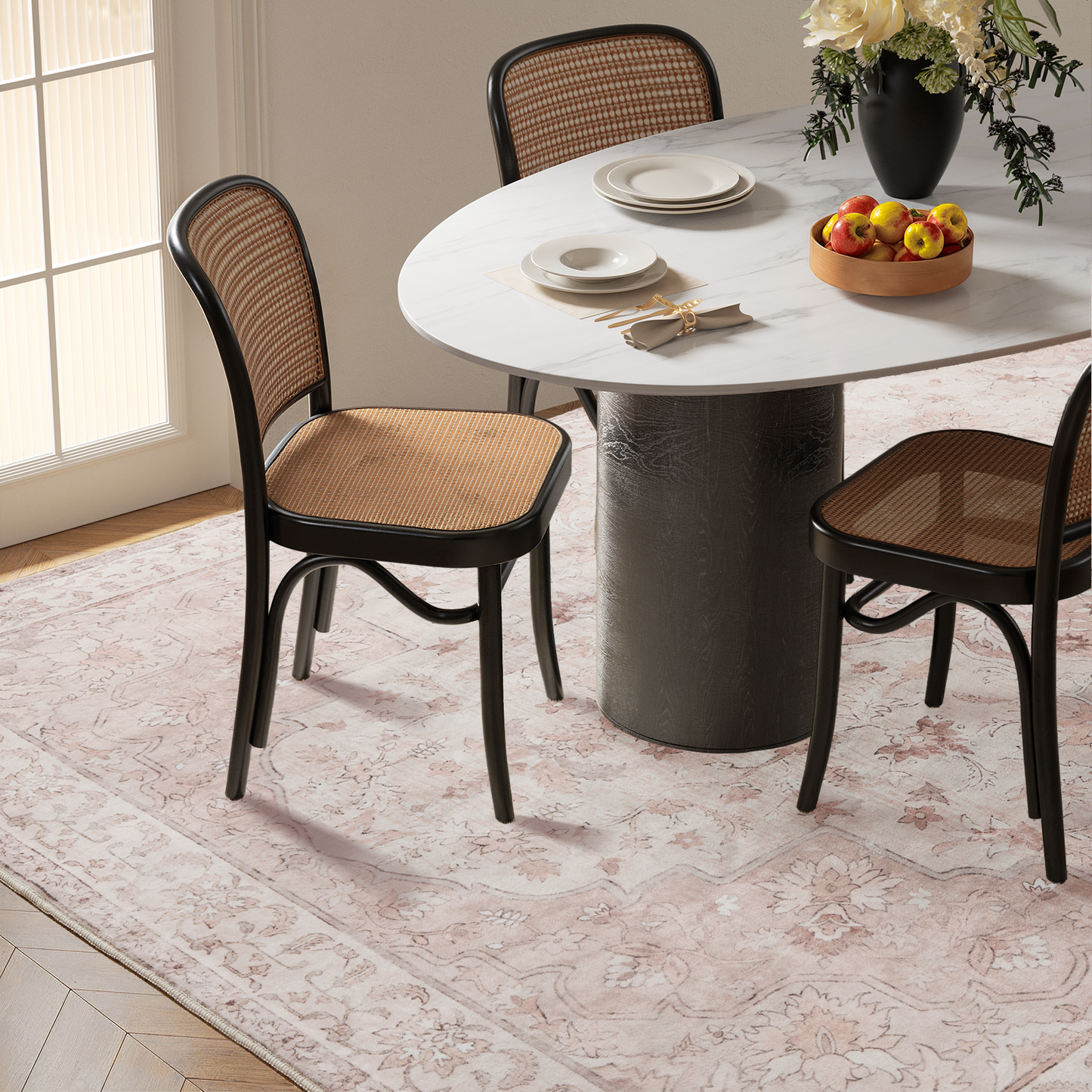 CHITOOMA 5'x7' Machine-washable Area Rugs for Living Room, Boho Floral Area Rugs with Non-Slip Backing, Stain Resistant Non-Shed Carpet for Bedroom, Dining Room, Dorm, Office