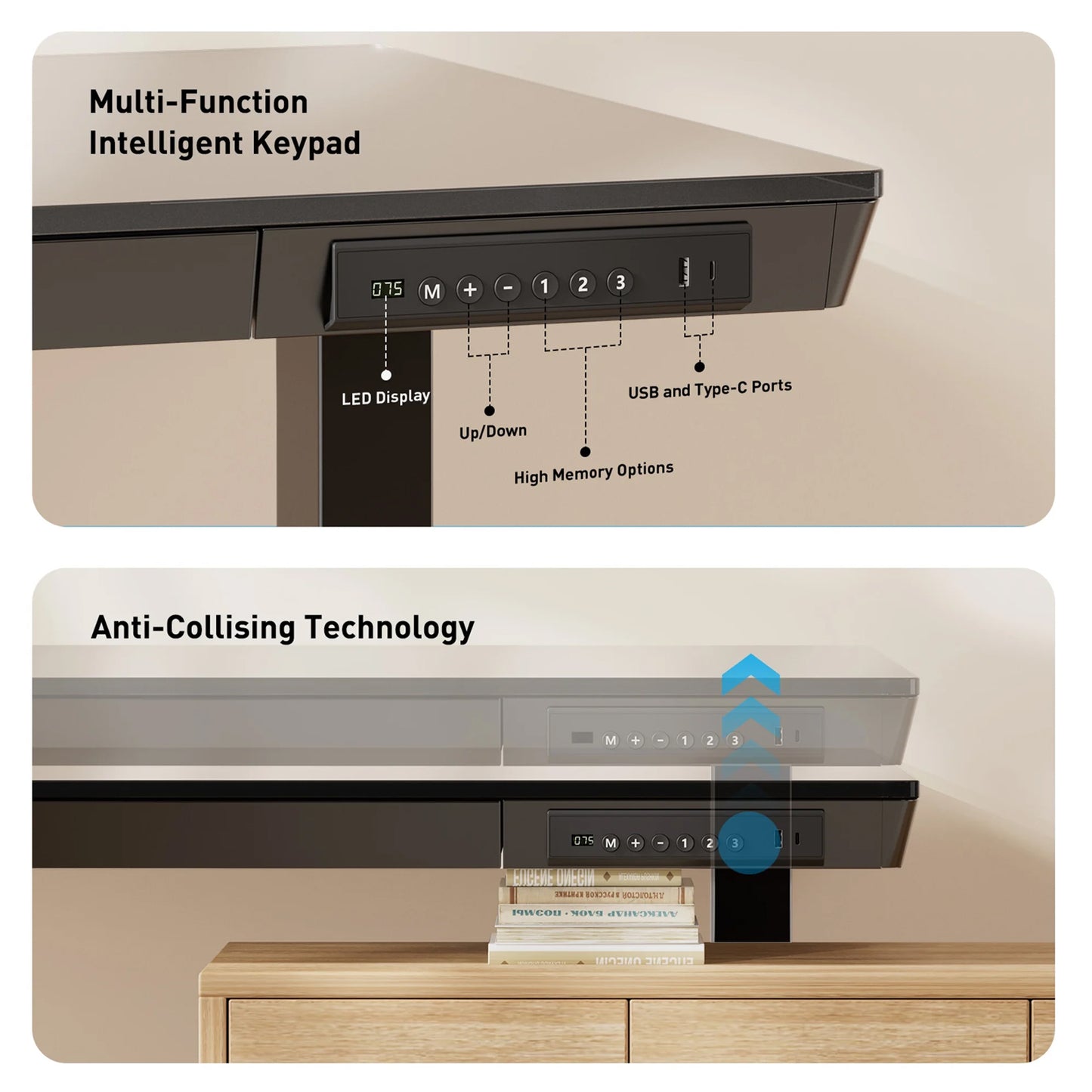CHITOOMA Glass Top Electric Standing Desk with Drawer, 48'' x 24'' Electric Height Adjustable Desk with USB Charging Ports, Sit Stand up for Home Office