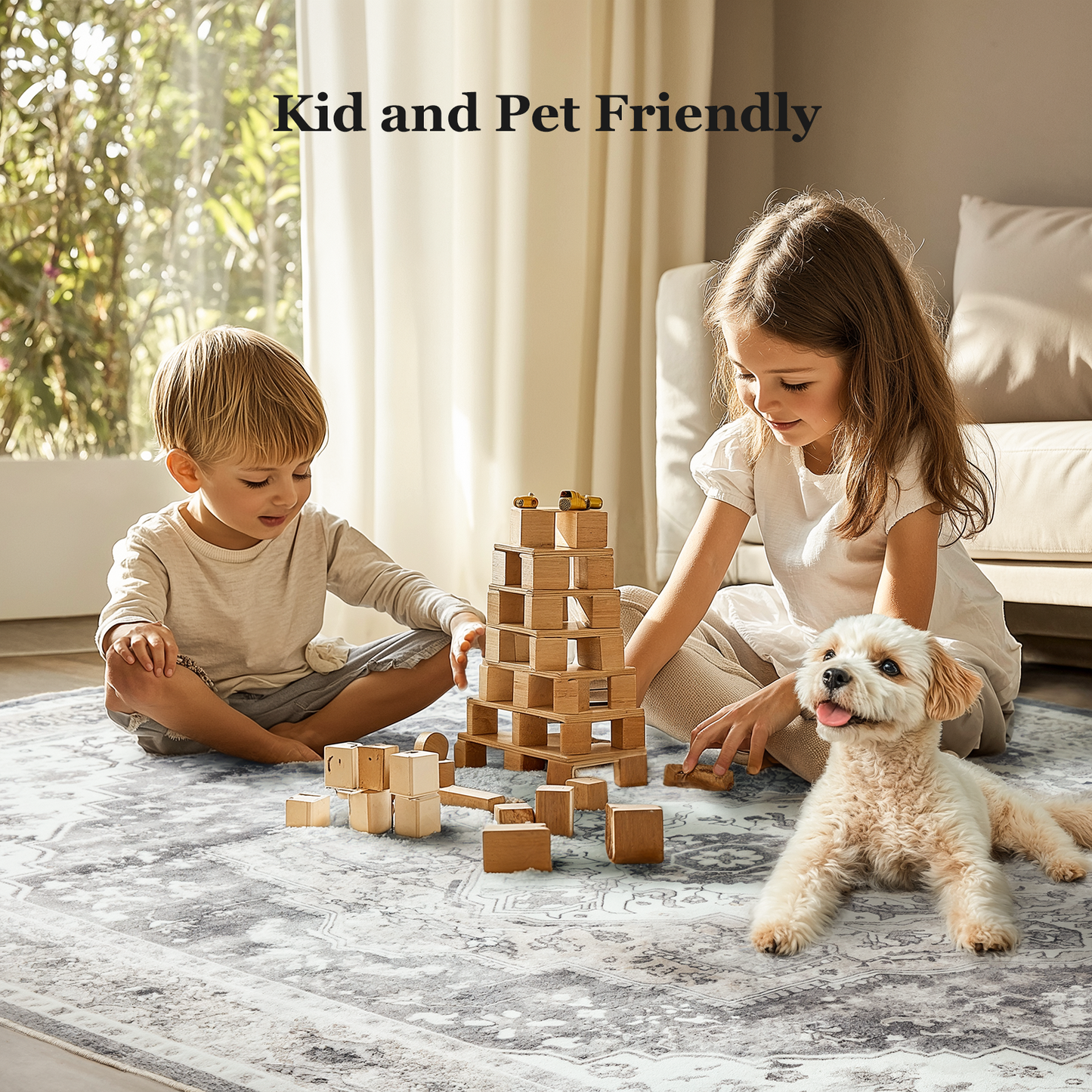 CHITOOMA 5'x7' Machine-washable Area Rugs for Living Room, Stain Resistant Non-Shed Carpet, Boho Area Rugs with Non-Slip Backing for Bedroom, Dining Room, Dorm, Office