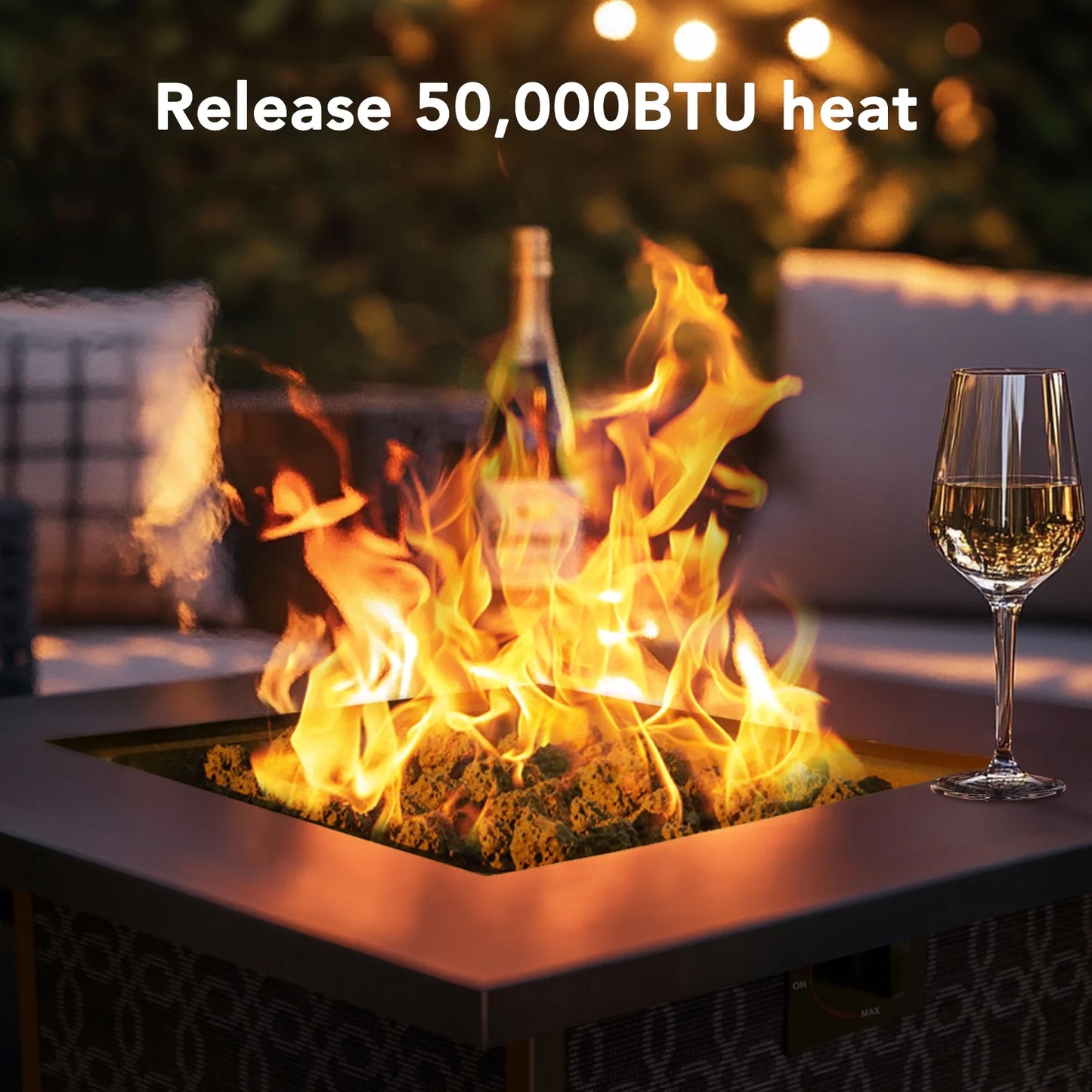 28" Gas Fire Pit Table for Outside 50000 BTU Propane Fire Pit with Lid and Lava Rocks