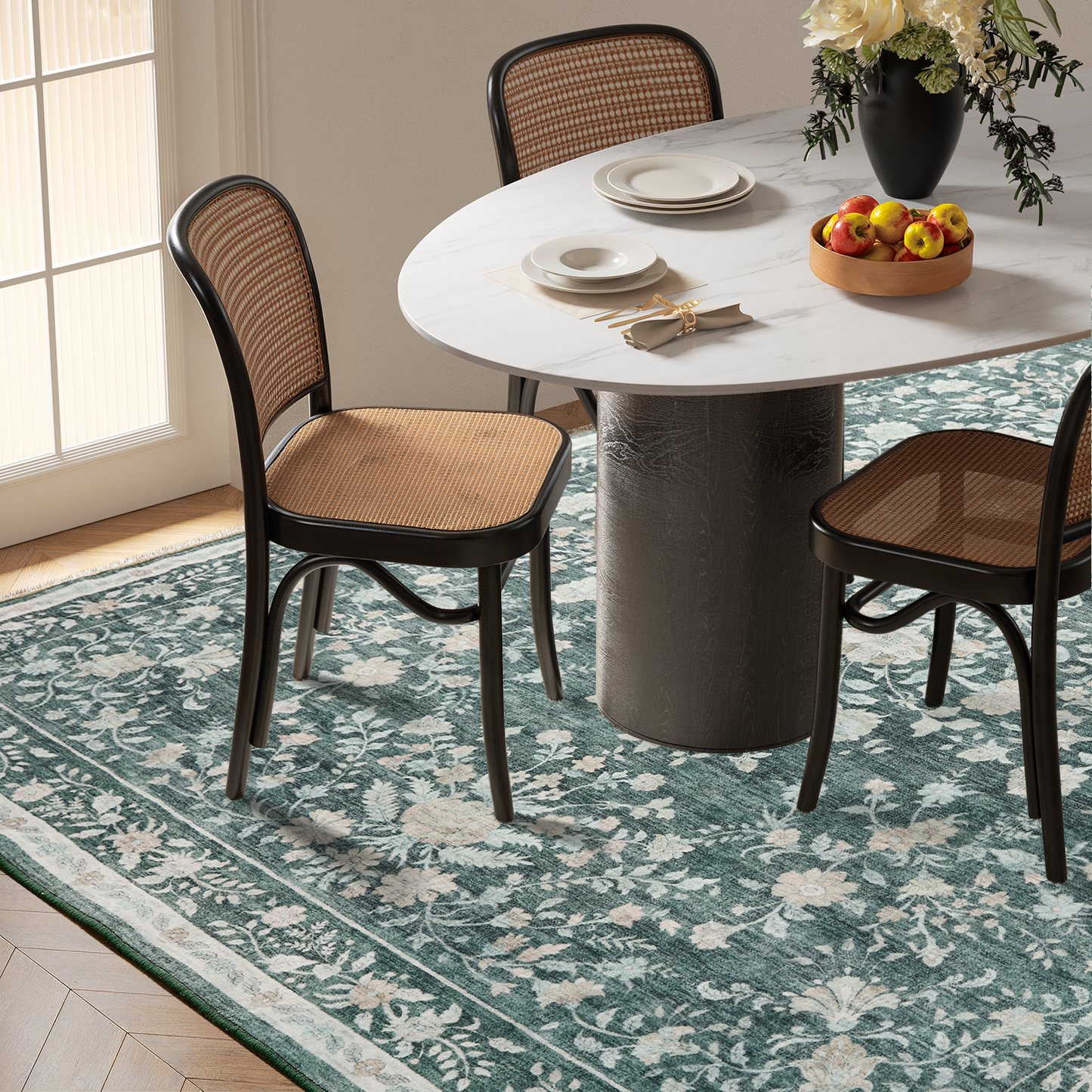 CHITOOMA 5'x7' Boho Area Rugs for Living Room, Machine Washable Stain Resistant Non-Shed Carpet, Floral Area Rug with Non-Slip Backing for Bedroom, Dining Room, Dorm, Office