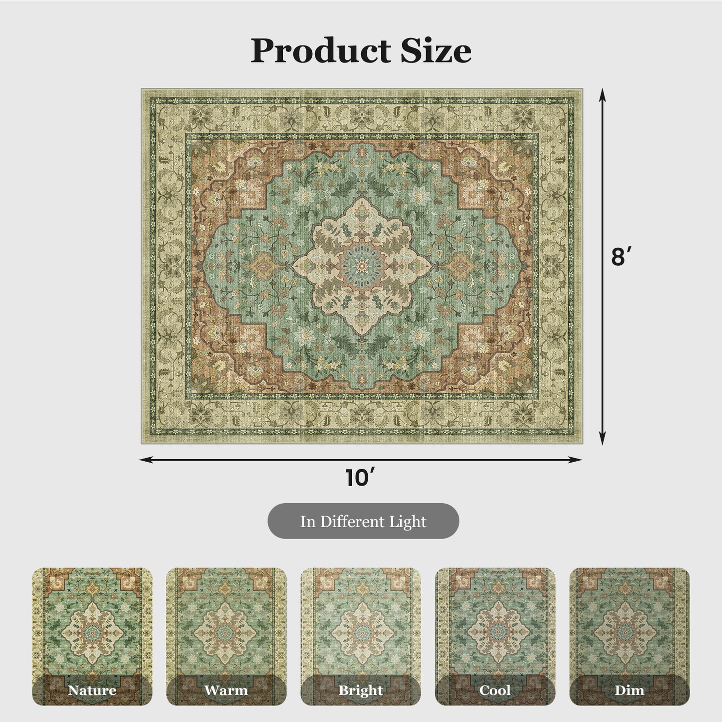 CHITOOMA 8'x10' Area Rugs for Living Room, Boho Machine Washable Floral Area Rug with Non-Slip Backing, Stain Resistant Non-Shed Carpet for Bedroom, Dining Room, Dorm, Office