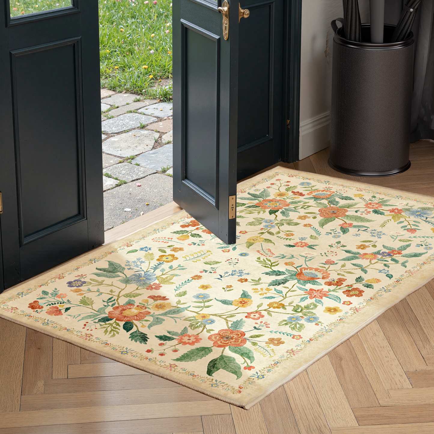 CHITOOMA 2'x3' Boho Runner Rug for Hallway, Machine Washable Stain Resistant Non-Shed Carpet, Floral Runner Rug with Non-Slip Backing for Kitchen, Entryway, Bedroom, Laundry, Bathroom