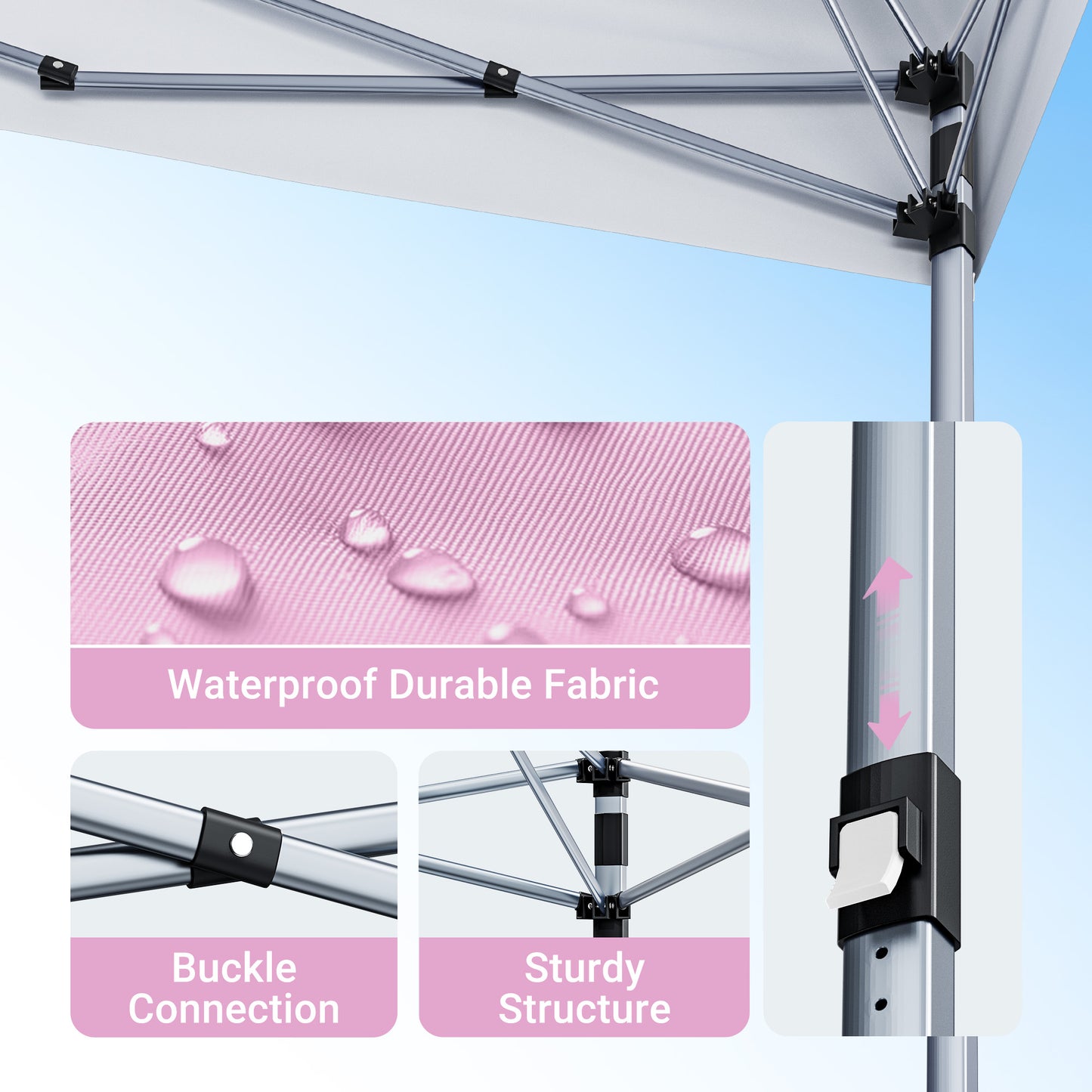 CHITOOMA 10 x 10ft Pop up Canopy Tent, Instant Outdoor Shelter Easy Portable Straight Leg Canopy Tent, Pink
