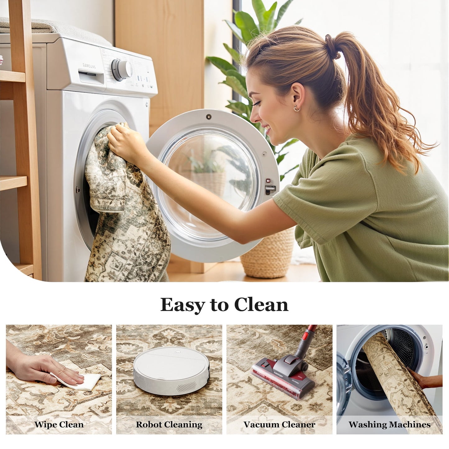 CHITOOMA 2'x6' Runner Rug, Machine Washable Rugs for Kitchen, Vintage Soft Non-Slip Runner Rug with Stain Resistant Non-Shed Carpet for Hallway, Entryway, Bedroom, Laundry, Bathroom