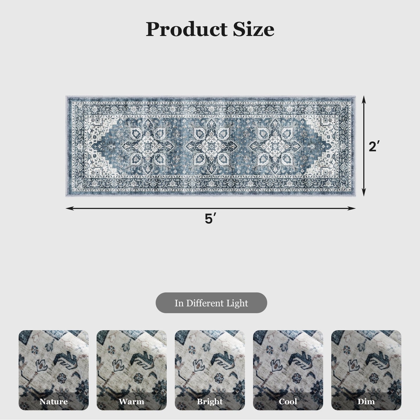 CHITOOMA 2'x5' Runner Rugs for Kitchen, Machine Washable Rug for Bedroom Dining Room Office with Non-Slip Backing, Stain Resistant Non-Shed