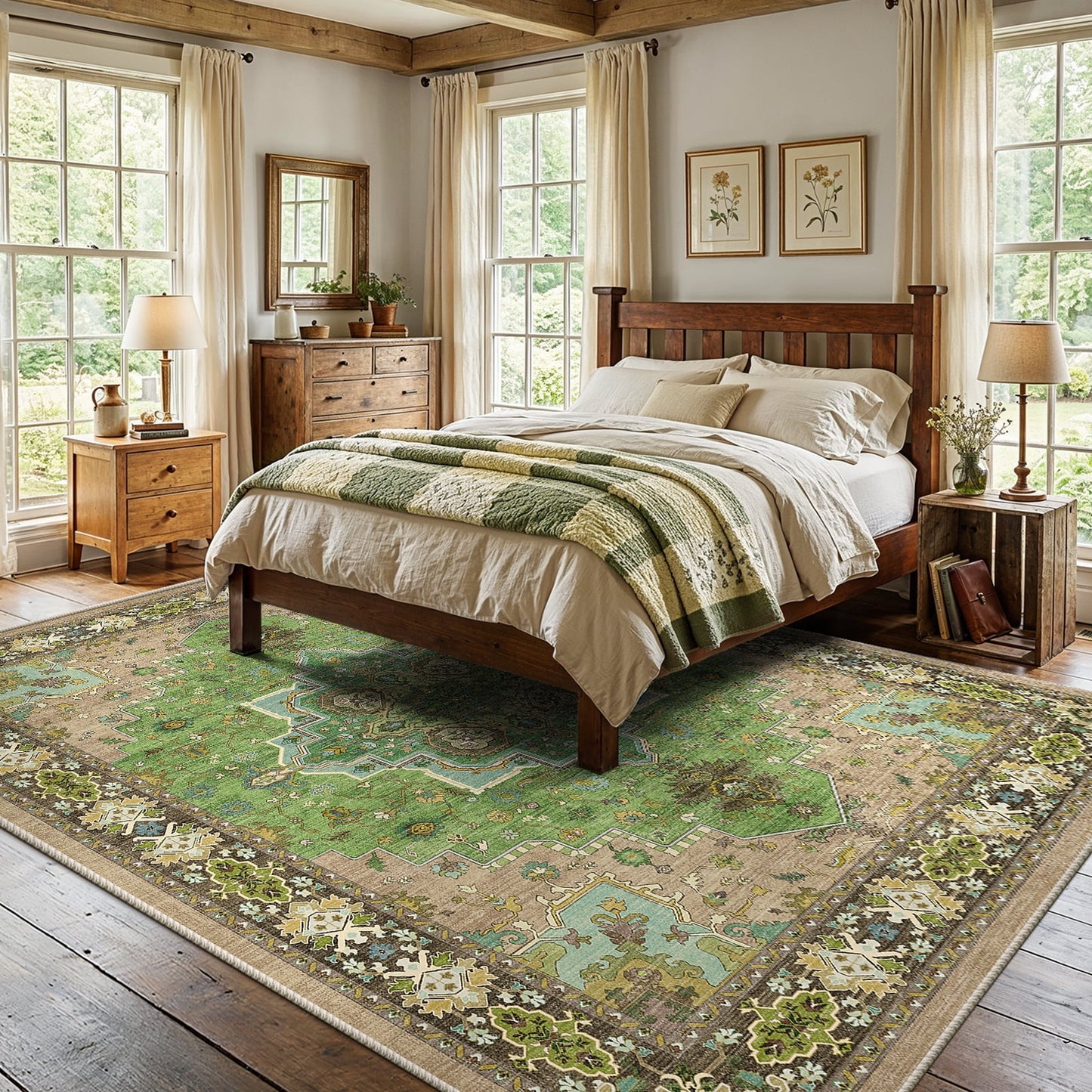 CHITOOMA 8'x10' Boho Area Rugs for Living Room, Machine Washable Stain Resistant Non-Shed Carpet, Area Rug with Non-Slip Backing for Bedroom, Dining Room, Dorm, Office