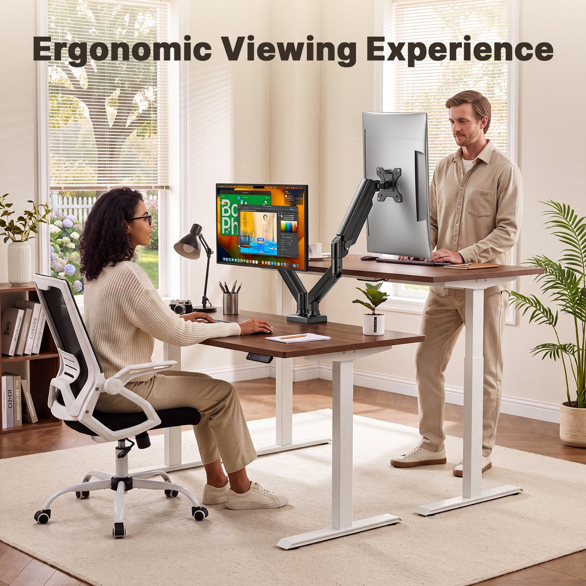 Dual Monitor Mount Stand for 13”-33" Screens, 360° Heavy Duty Adjustable Gas Spring Arm Desk Mount with Tilt, Swivel, Rotation, VESA 100x100, 75x75, Holds Up to 22lbs per Monitor Arm