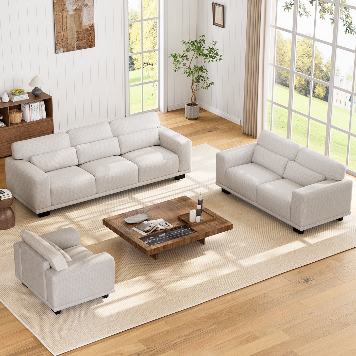 CHITOOMA 40" Oversized Accent Chair, Linen Upholstered Armchair with Washable Covers & Pillow, Wide Armrests, Deep Seat Sofa Chair for Living Room, Bedroom, or Office, White