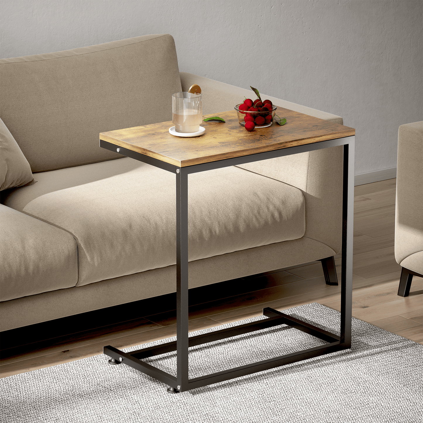 C Shaped End Table,Side Table TV Tray Table for Sofa,Couch Table for livingroom,Bedroom(Rustic Brown)