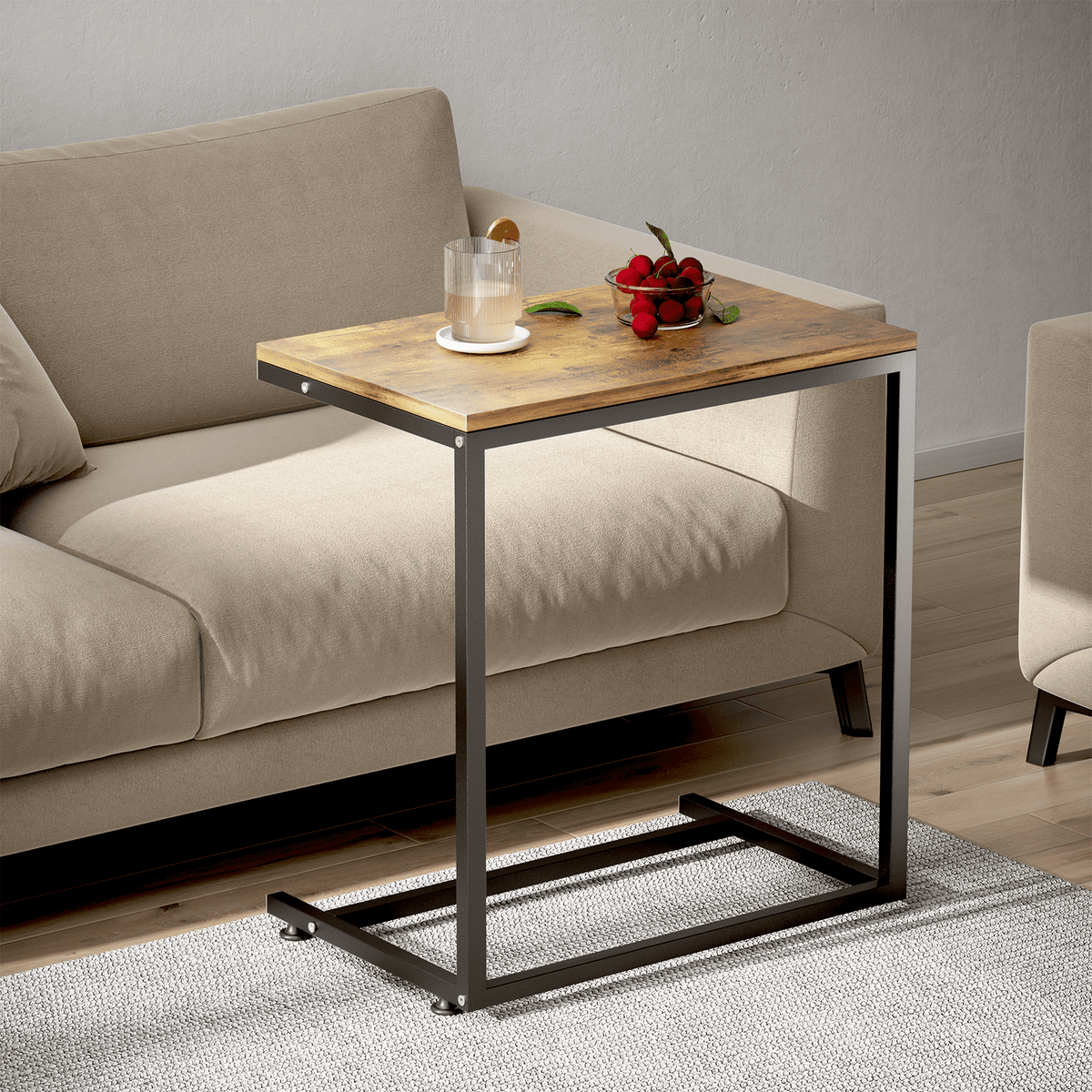 C Shaped End Table,Side Table TV Tray Table for Sofa,Couch Table for livingroom,Bedroom(Rustic Brown)