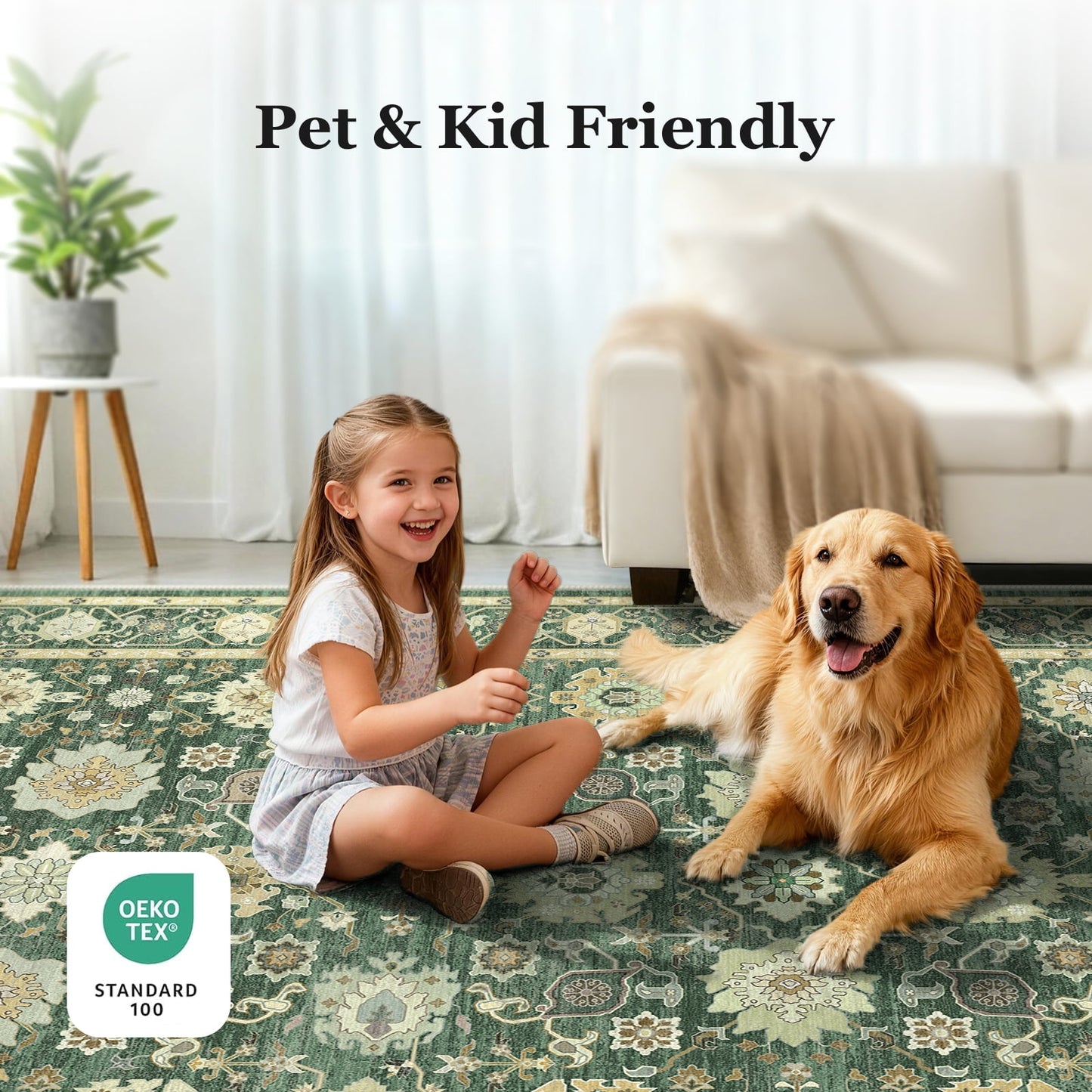 CHITOOMA 5'x7' Area Rugs for Living Room, Boho Machine Washable Stain Resistant Non-Shed Carpet, Floral Area Rug with Non-Slip Backing for Bedroom, Dining Room, Dorm, Office