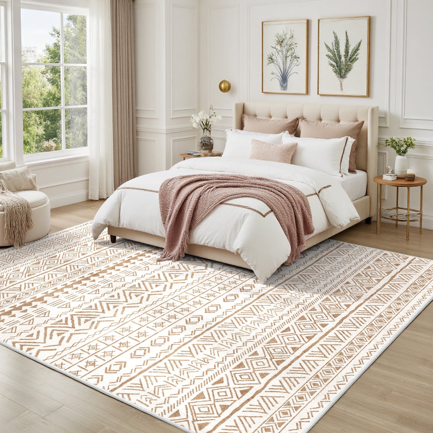 CHITOOMA 9'x12' Area Rugs for Living Room, Washable Rugs Boho Soft Geometric Bohemian Carpet Indoor Rug for Bedroom Dining Room Office Nonslip Foldable Rug