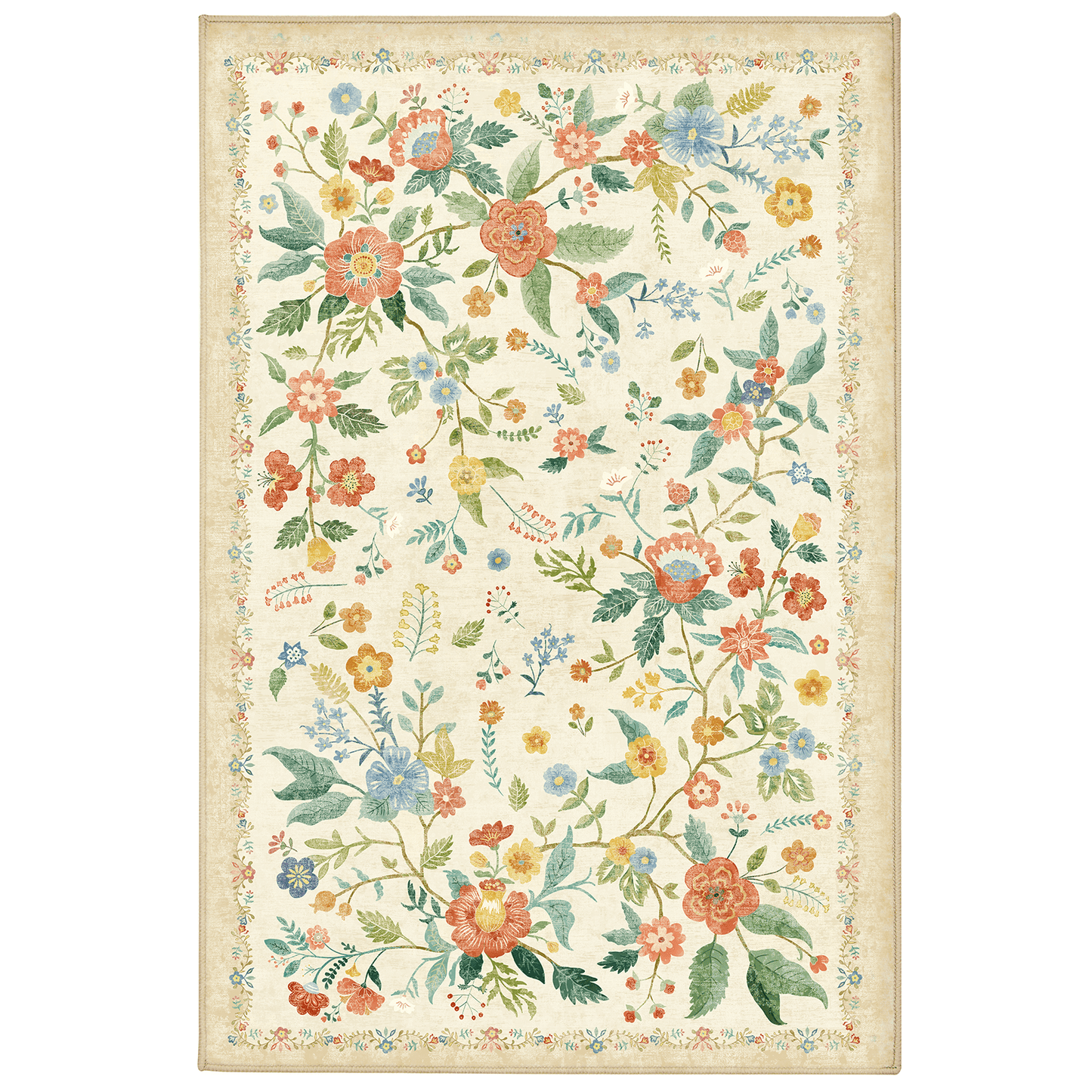 CHITOOMA 2'x6' Runner Rugs for Hallway, Modern Floral Runner Rugs Machine Washable Rugs, Botanical Indoor Carpet Soft Rugs for Bedroom Dining Room Dorm Office, Beige